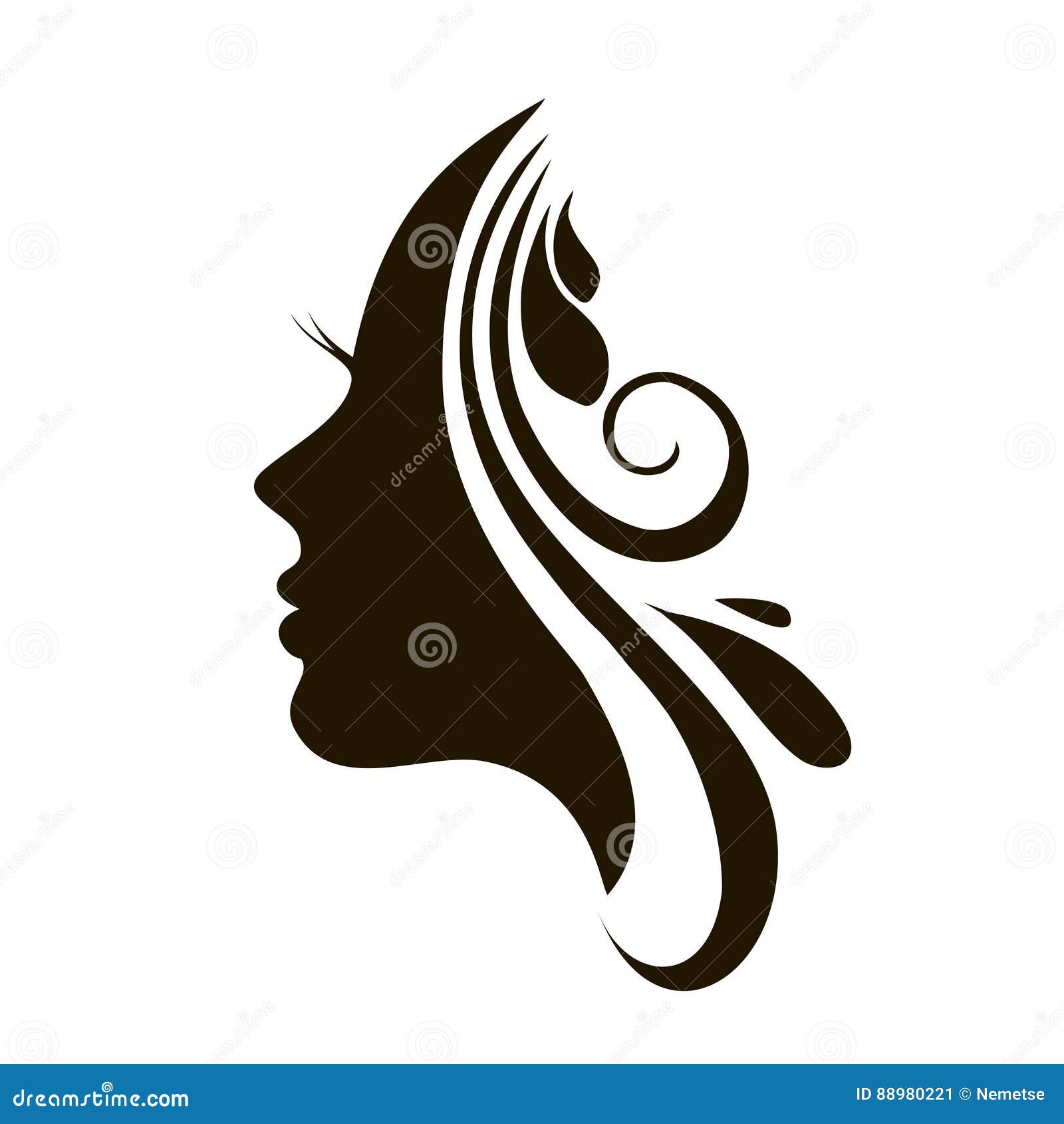 Beautiful Woman Face And Hair Fashion Icon Stock Vector Illustration Of Icon Black 0221