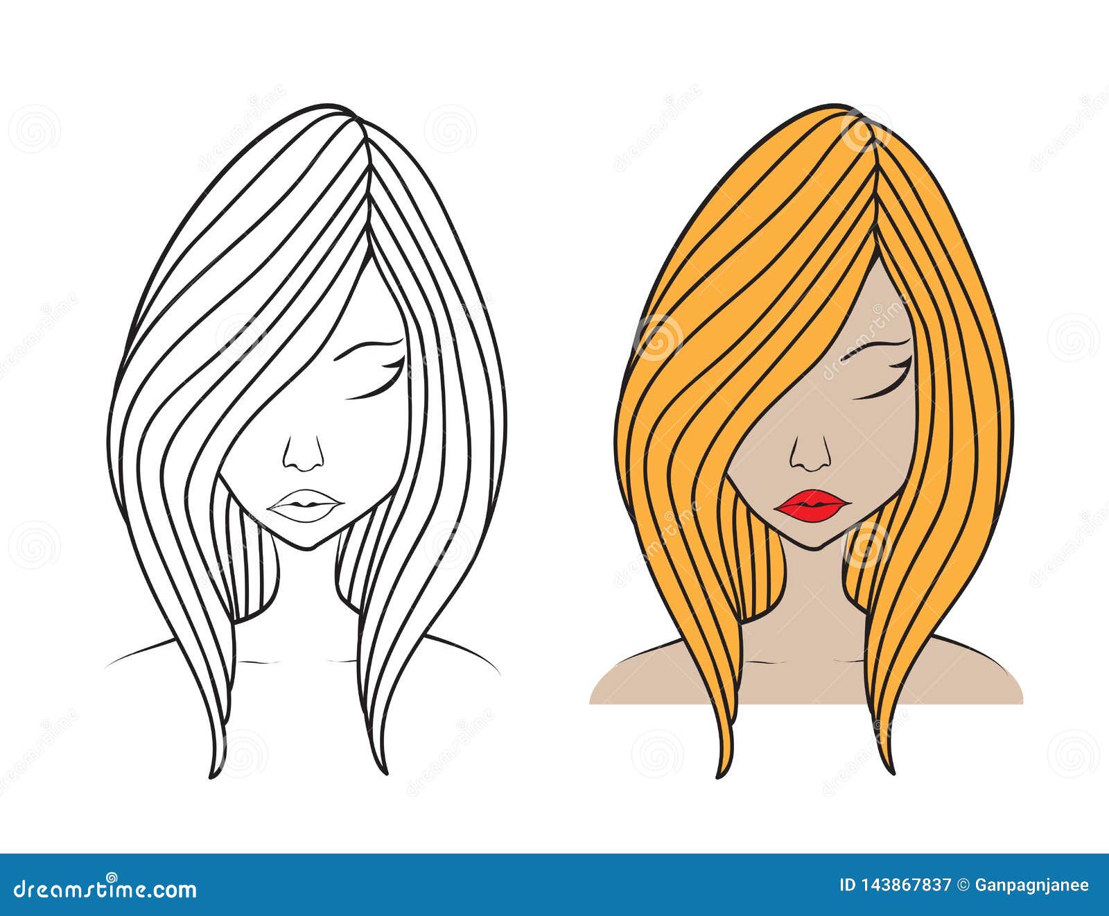 Beautiful Woman Face Vector Illustration, Girl Model, Fashion Style,  Beauty. Graphic, Sketch Drawing, Logo Salon, Long Hair Style Stock Vector -  Illustration of business, hair: 143867837