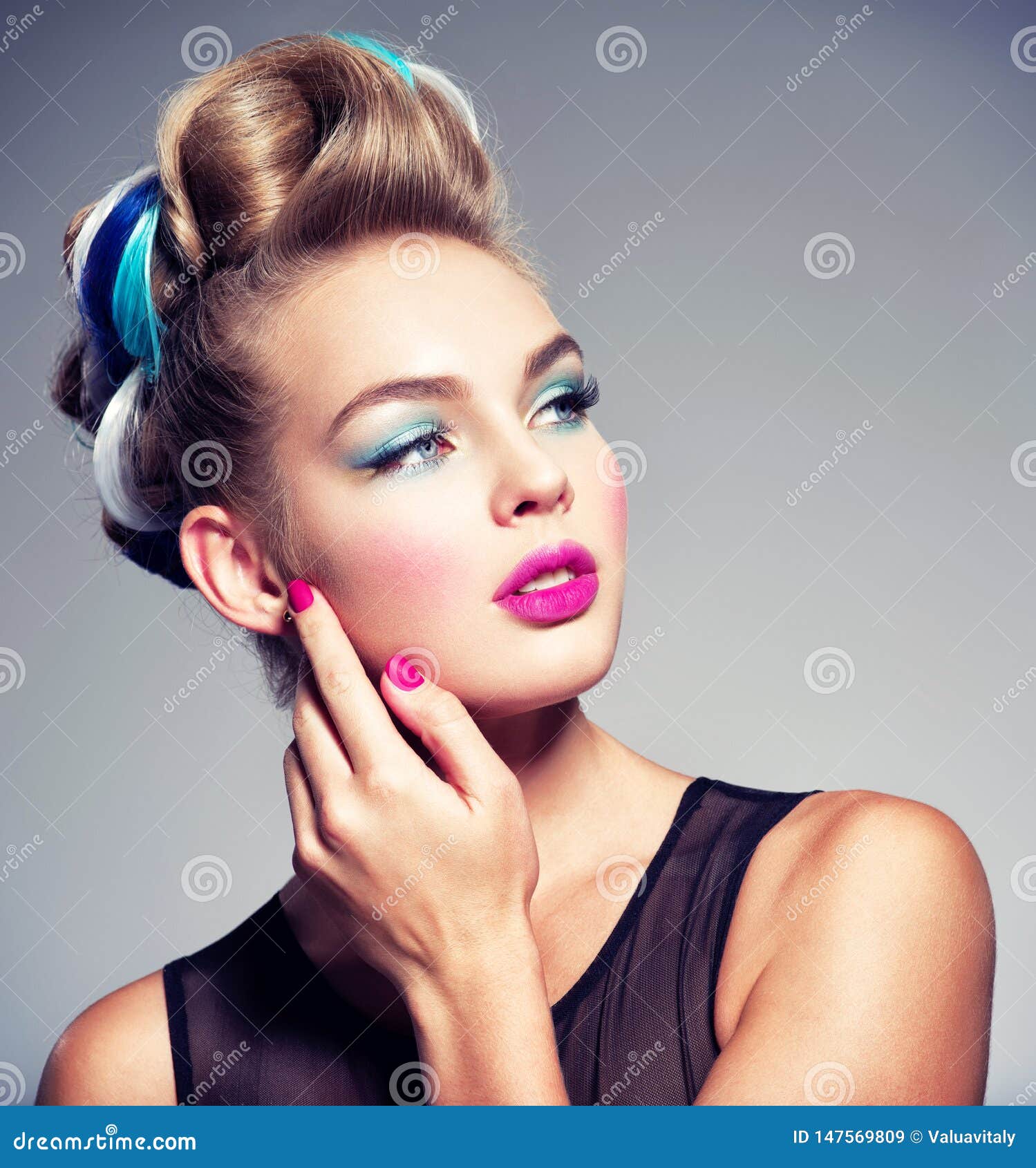 Beautiful Woman with Fashion Hairstyle and Pink Nails Stock Image ...