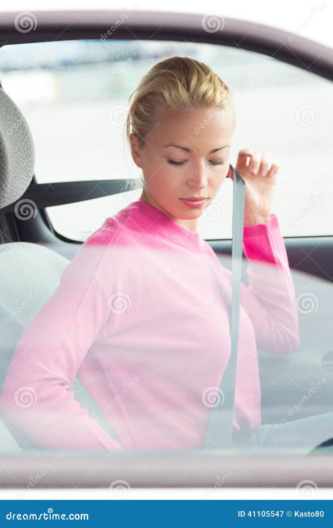 Beautiful Woman Fastening Seat Belt Stock Image Image Of Responsible Safe 41105547