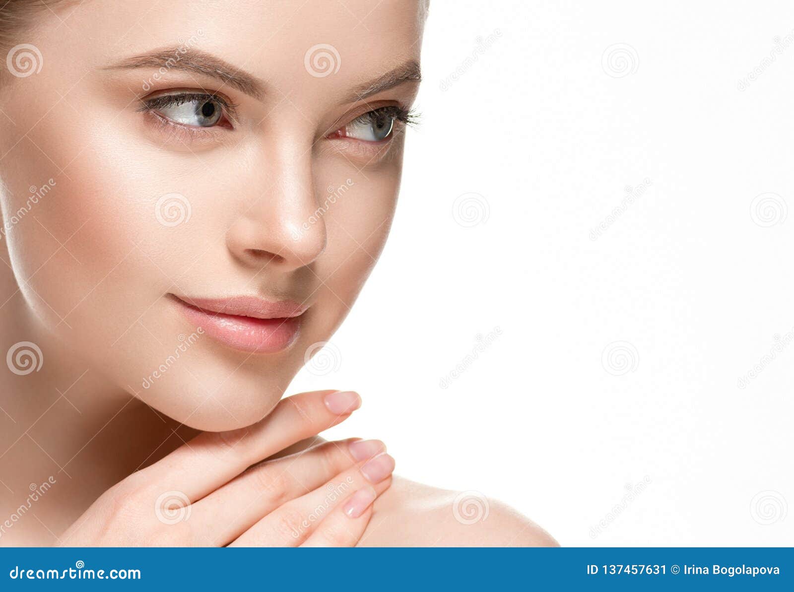 Beautiful Woman Female Skin Care Healthy Hair And Skin Close Up Face Beauty Portrait Stock Image