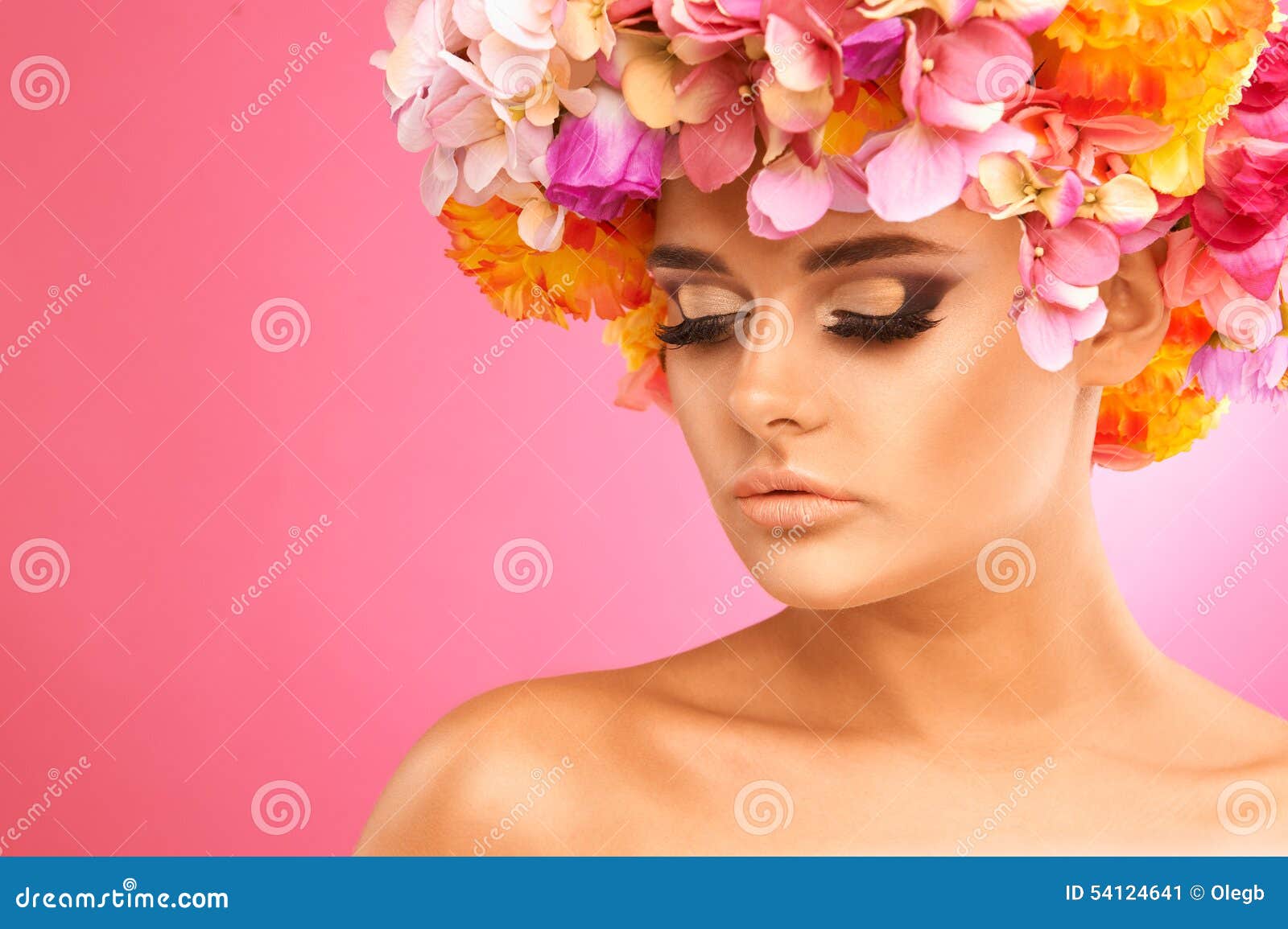 Beautiful Woman With Flower Wreath Stock Image Image Of Model Eyes 54124641