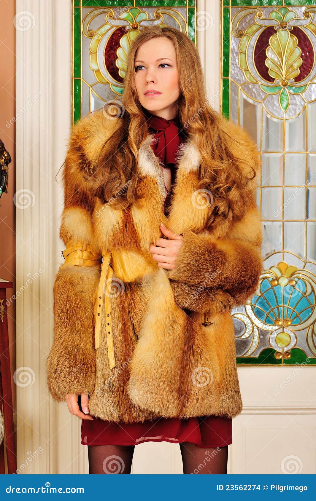 Beautiful Woman In Fur Coat In The Interior Stock Images - Image ...