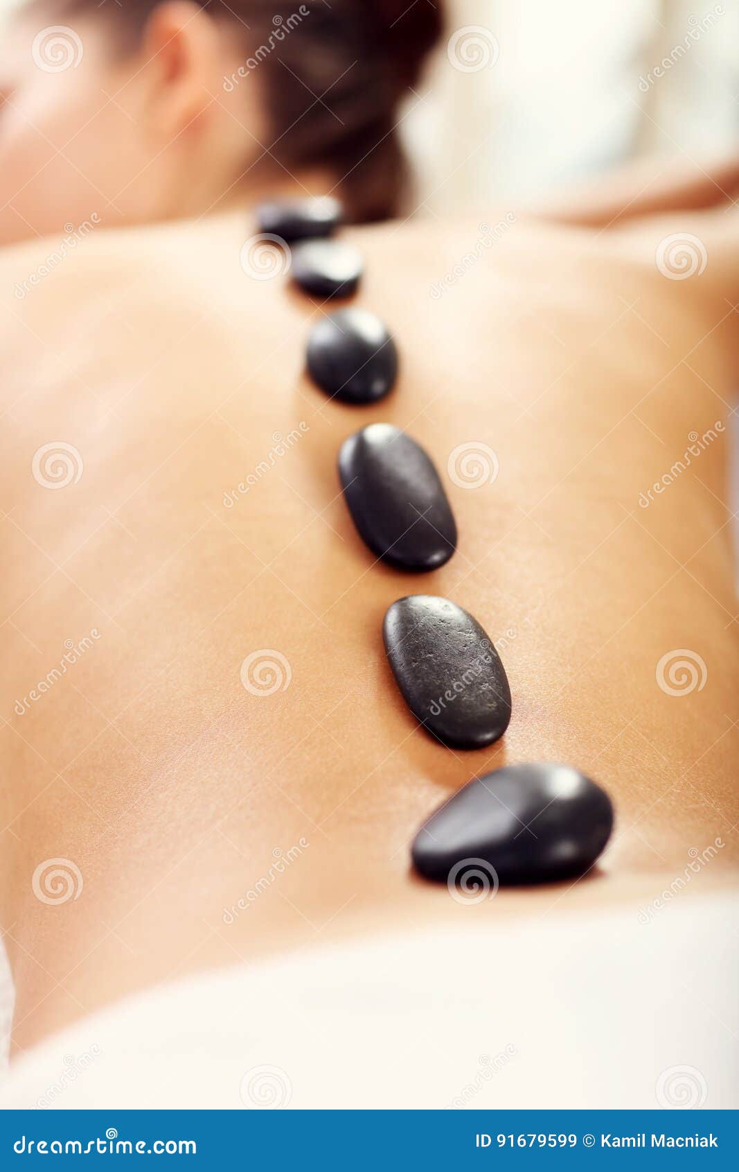 Beautiful Woman Getting Stone Massage In Spa Stock Image Image Of