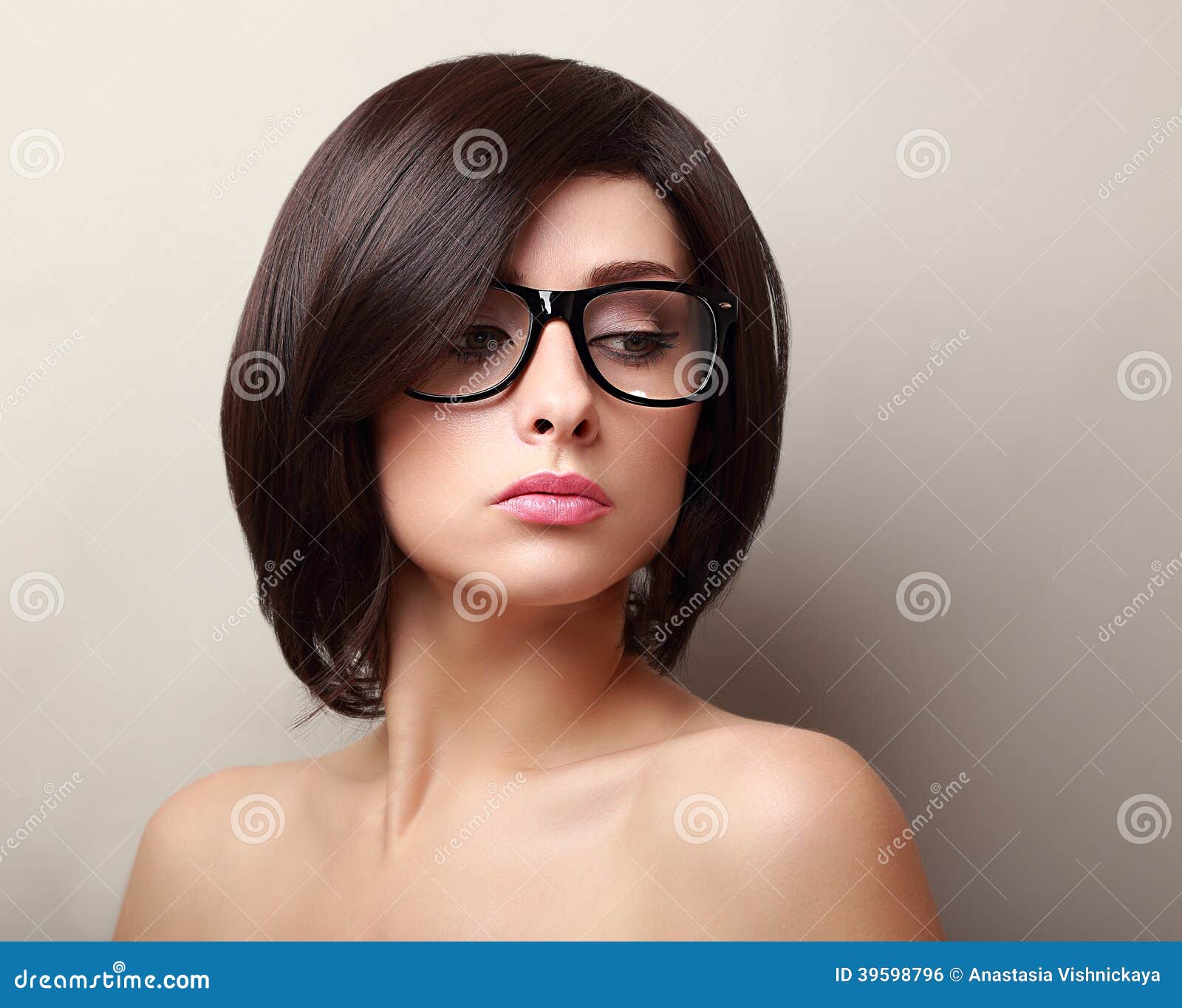 Beautiful Woman in Glasses. Short Black Hair Stock Photo - Image of  caucasian, face: 39598796