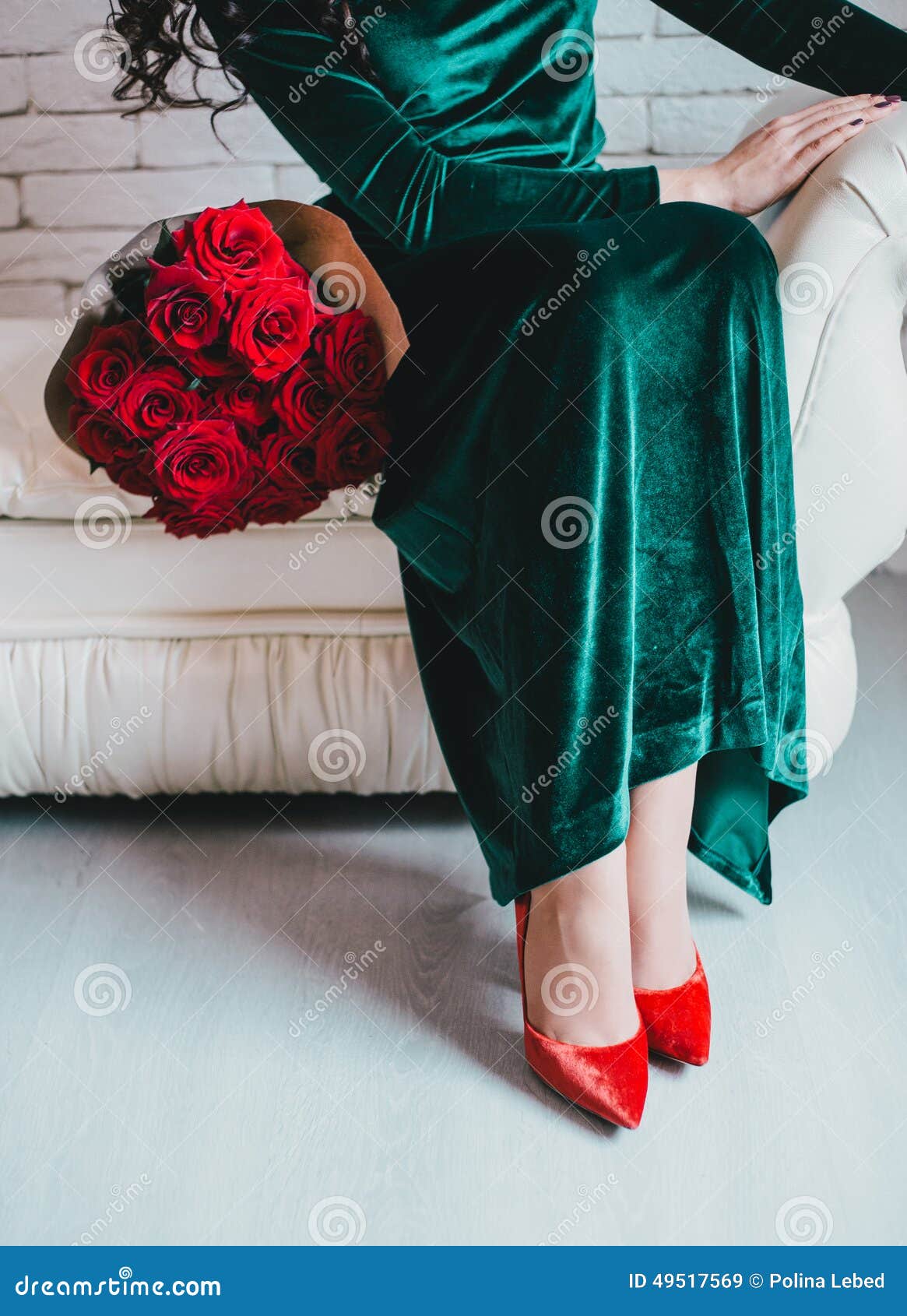 Beautiful Woman in a Green Dress and Red with Red Roses Stock Image - of luxury, christmas: 49517569 Beautiful Woman in a Green Dress and Red with Red Roses Stock Image - of luxury, christmas: 49517569
