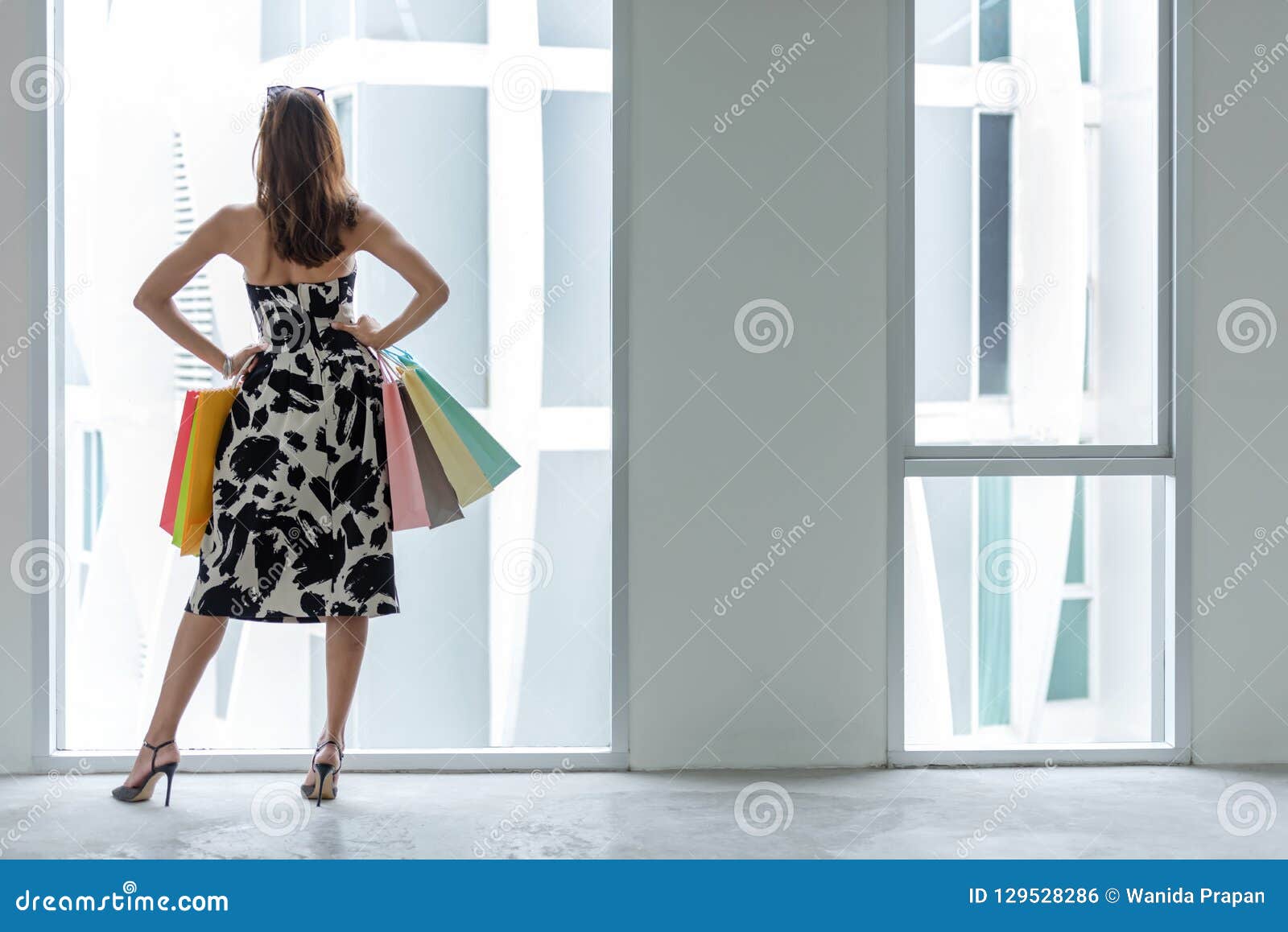 Beautiful Woman So Happy Shopping Online With Her Shopping In Casual Clothing With Shopping Bags ...