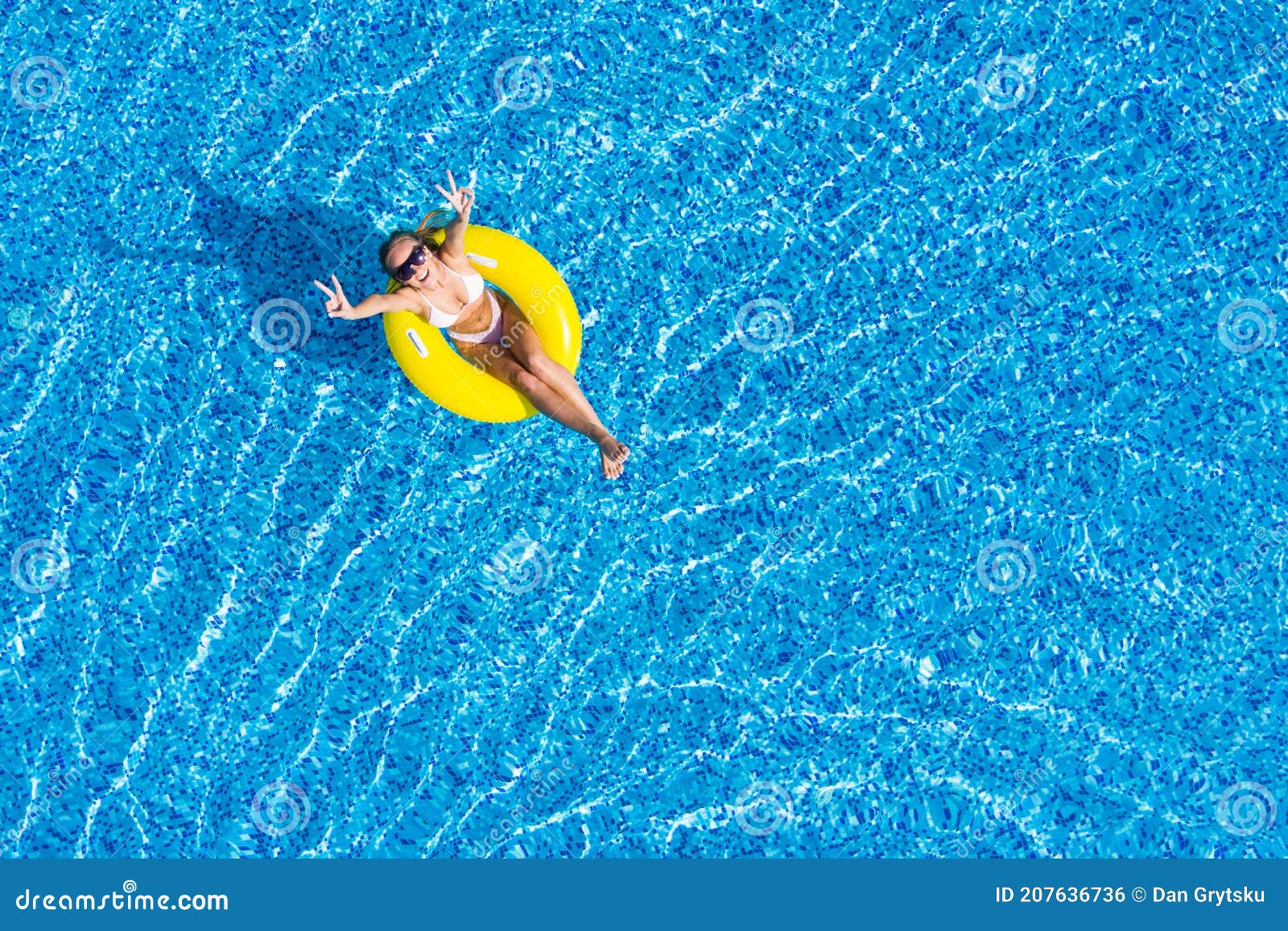Beautiful Woman in Swimming Pool Aerial Top View from Above. Young Girl ...