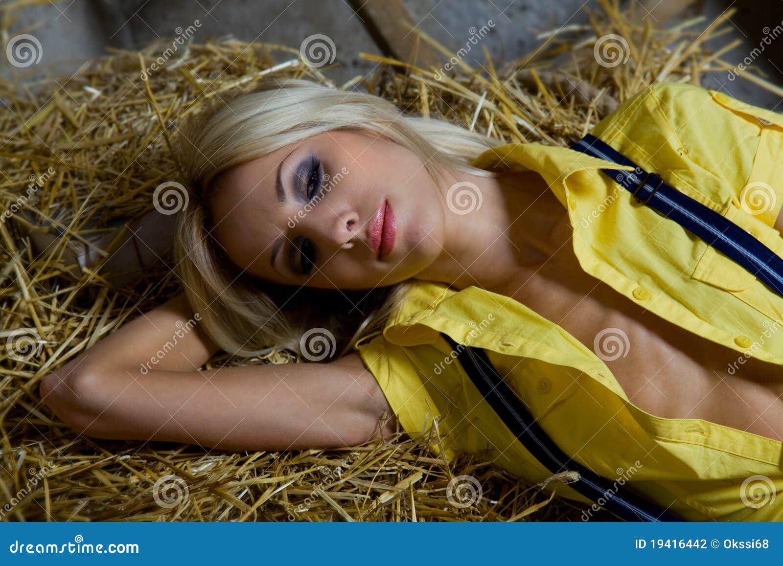 Beautiful Young Nude Woman On Hay Stock Image