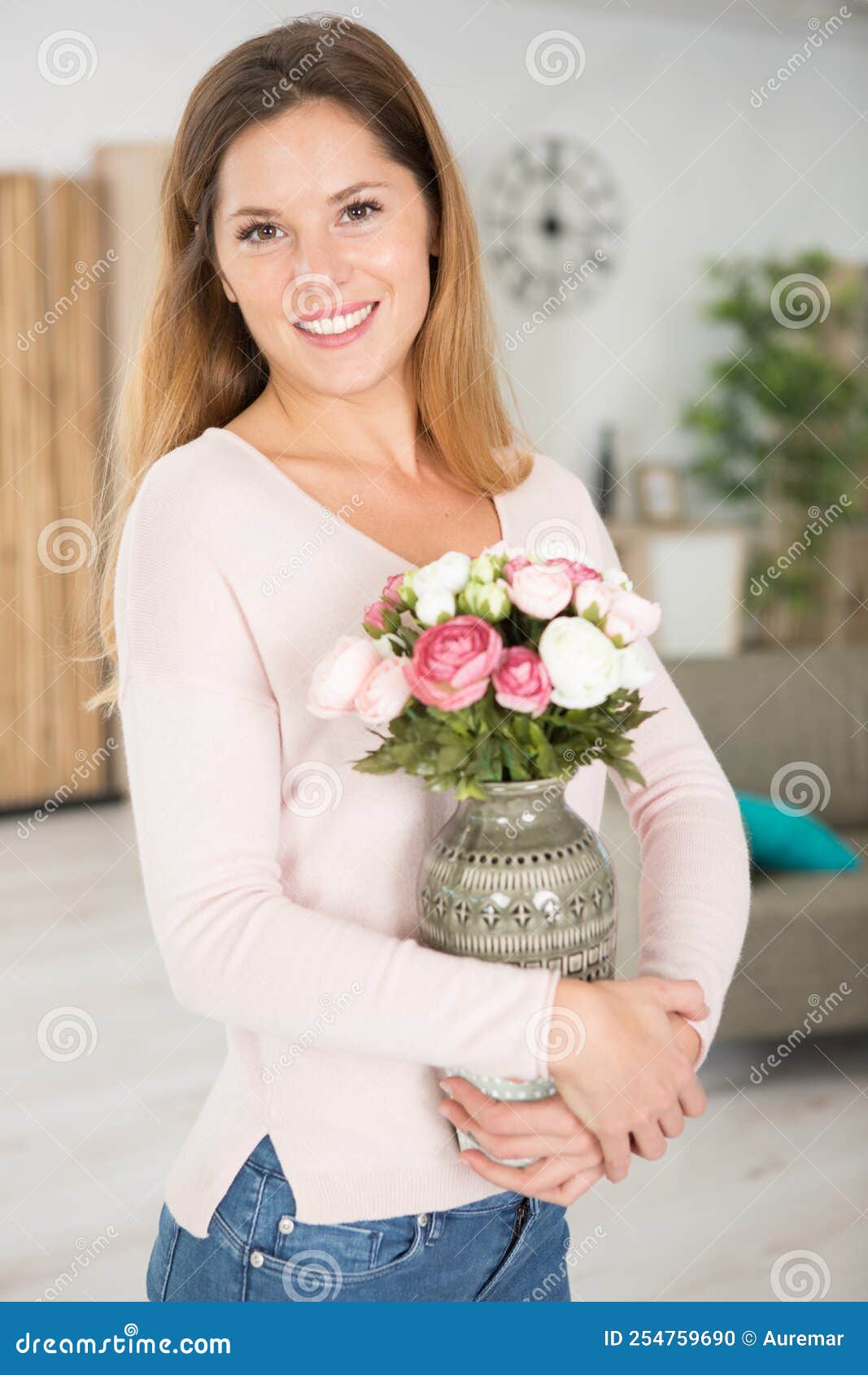 Beautiful Woman with Flowers Stock Photo Image of flowers, bouquet 254759690
