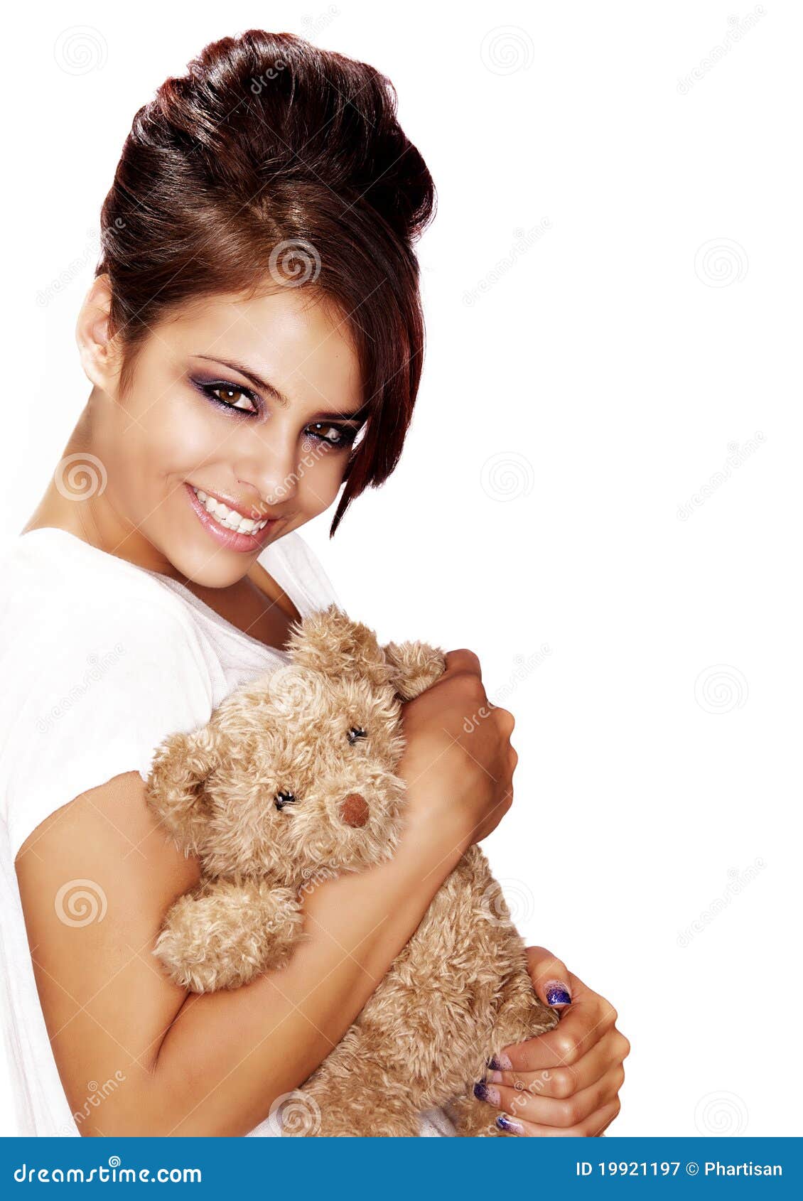Beautiful Woman Holding Bear Stock Image Image of isolated, latina