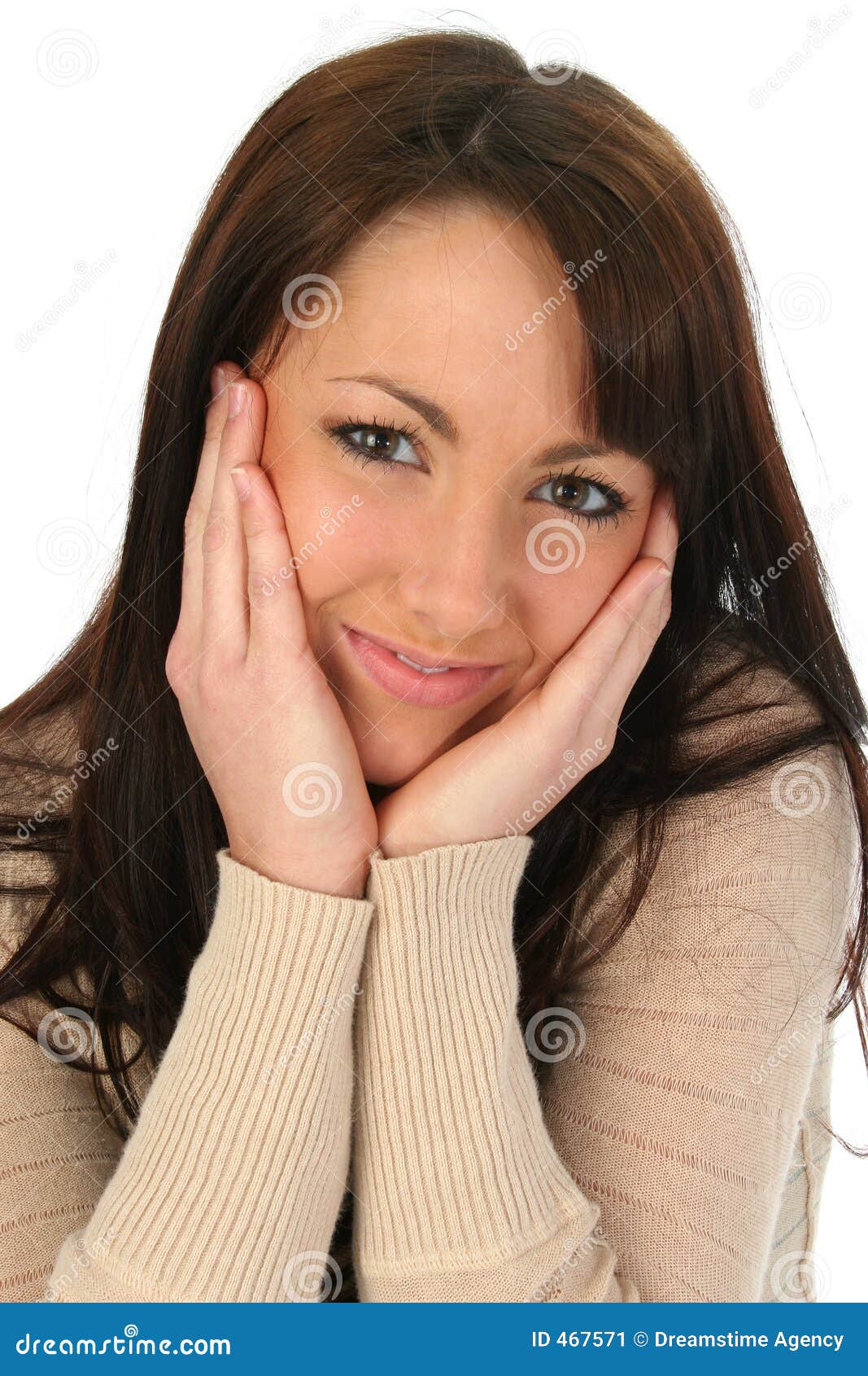 Beautiful Woman Holding Face Stock Image Image of smiling, holding