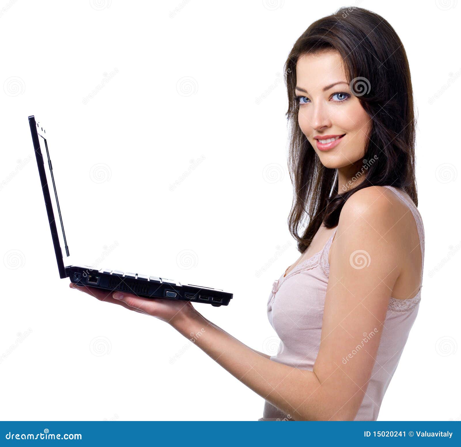 Beautiful Woman Holding Laptop Stock Image Image of pretty