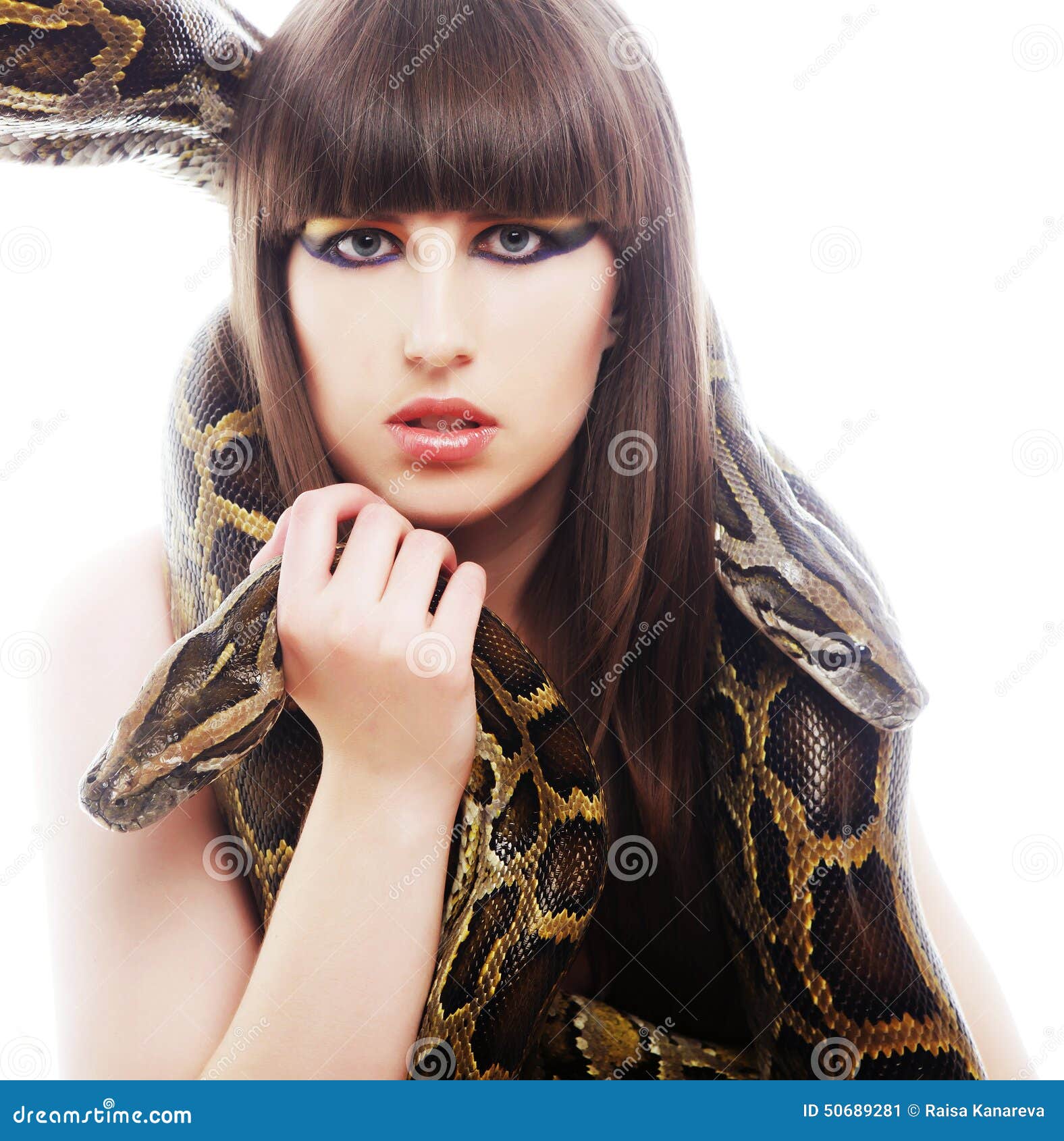 Beautiful Woman Holding Python Stock Image - Image of beauty ...