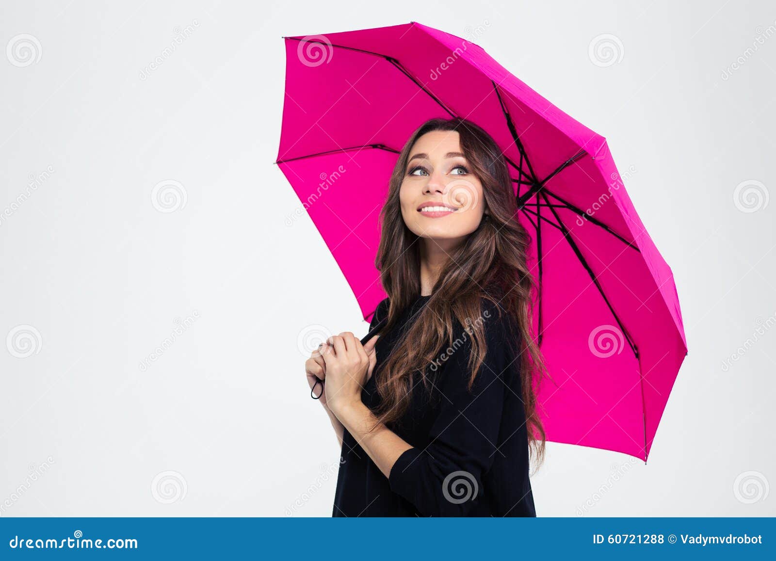 Beautiful Woman Holding Umbrella And Looking Up Stock Photo Image Of Smile Human