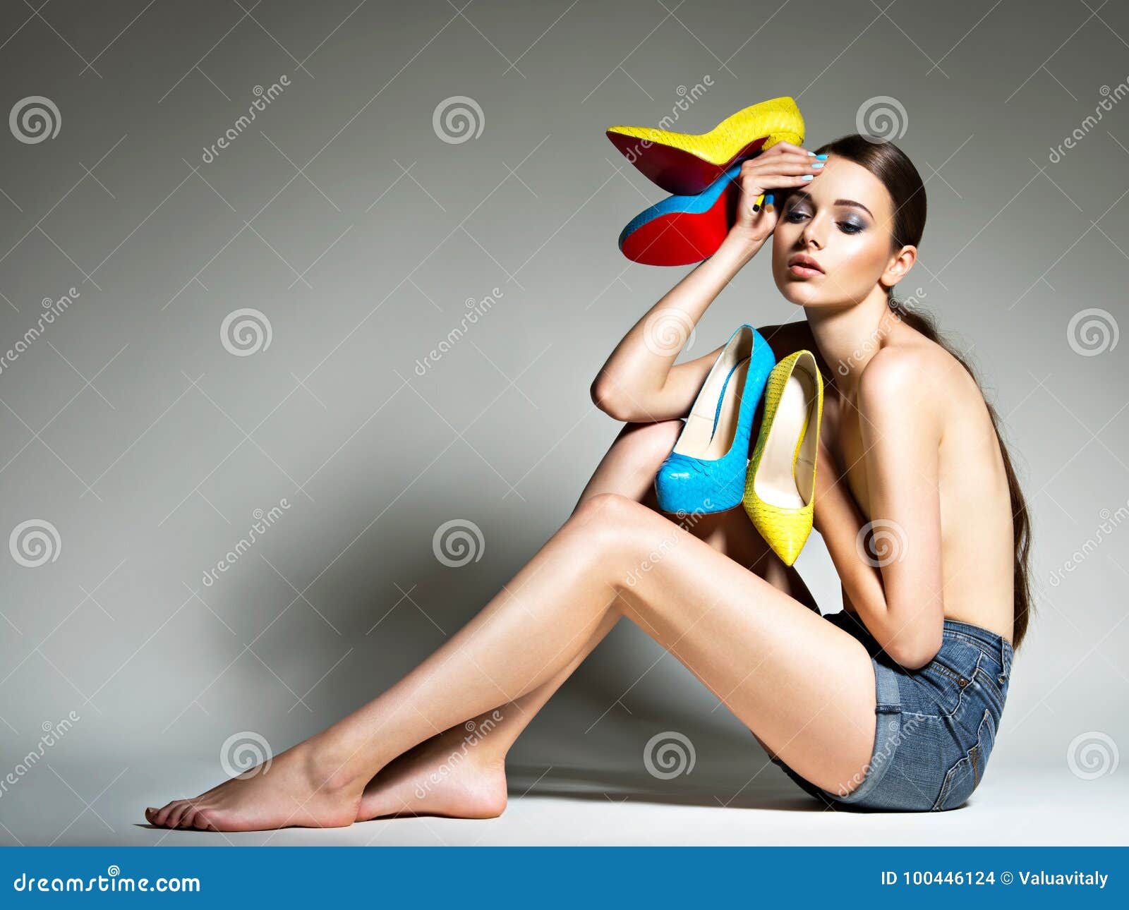 Beautiful Woman Holds High Heels Fashion Young Girl Stock Photo Image Of Beautiful Hold