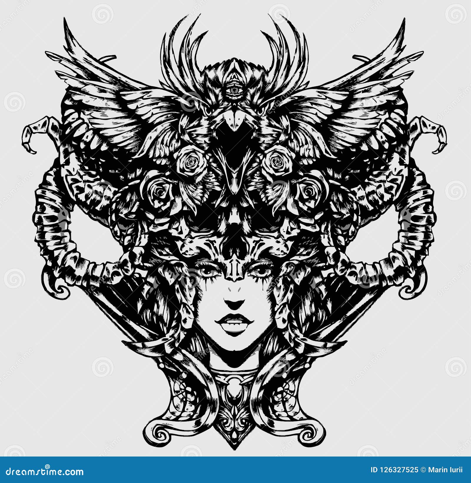 Beautiful woman with horns stock vector. Illustration of demon - 126327525