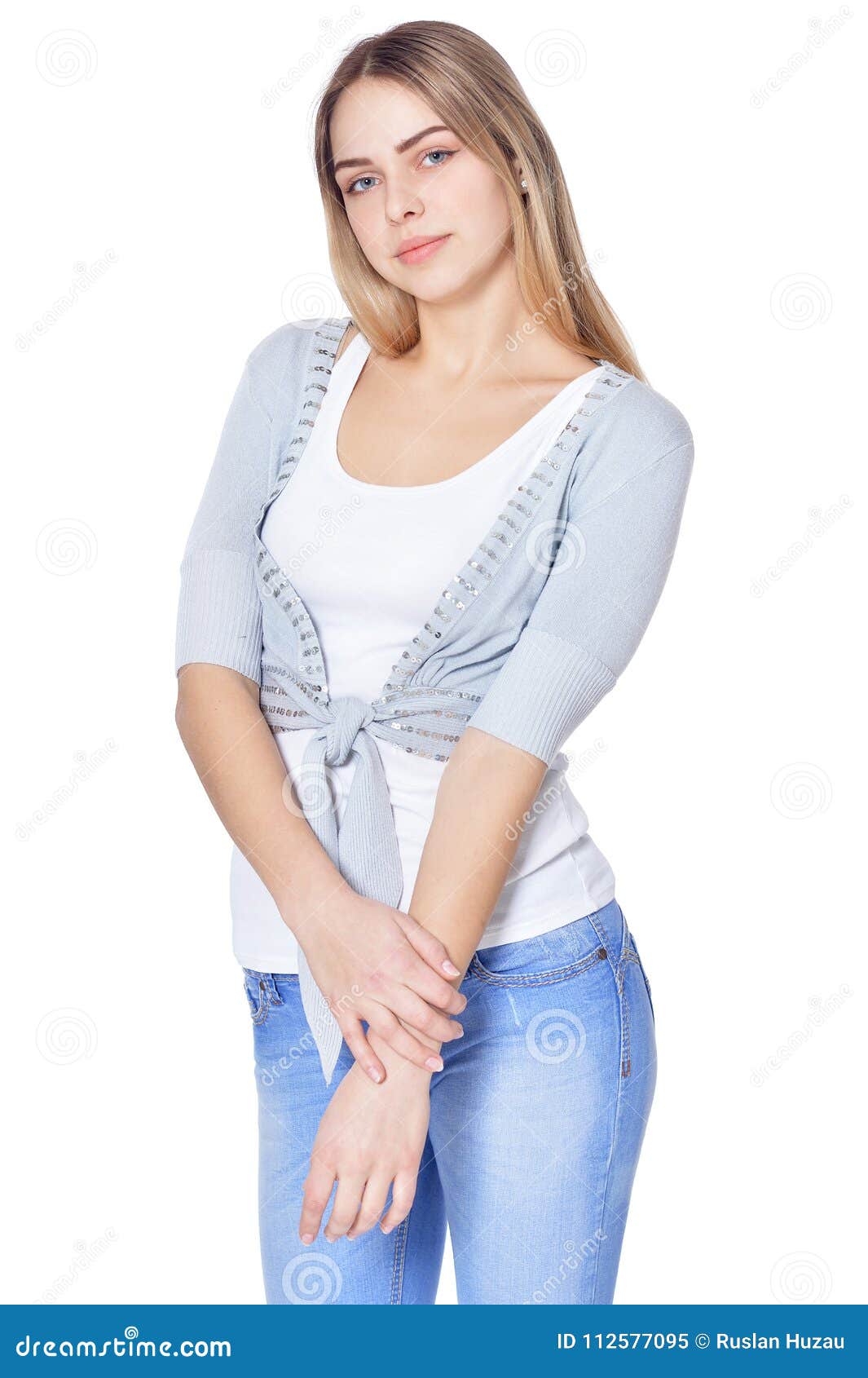 Beautiful Woman in Jeans Posing Stock Image - Image of admirable, femme ...