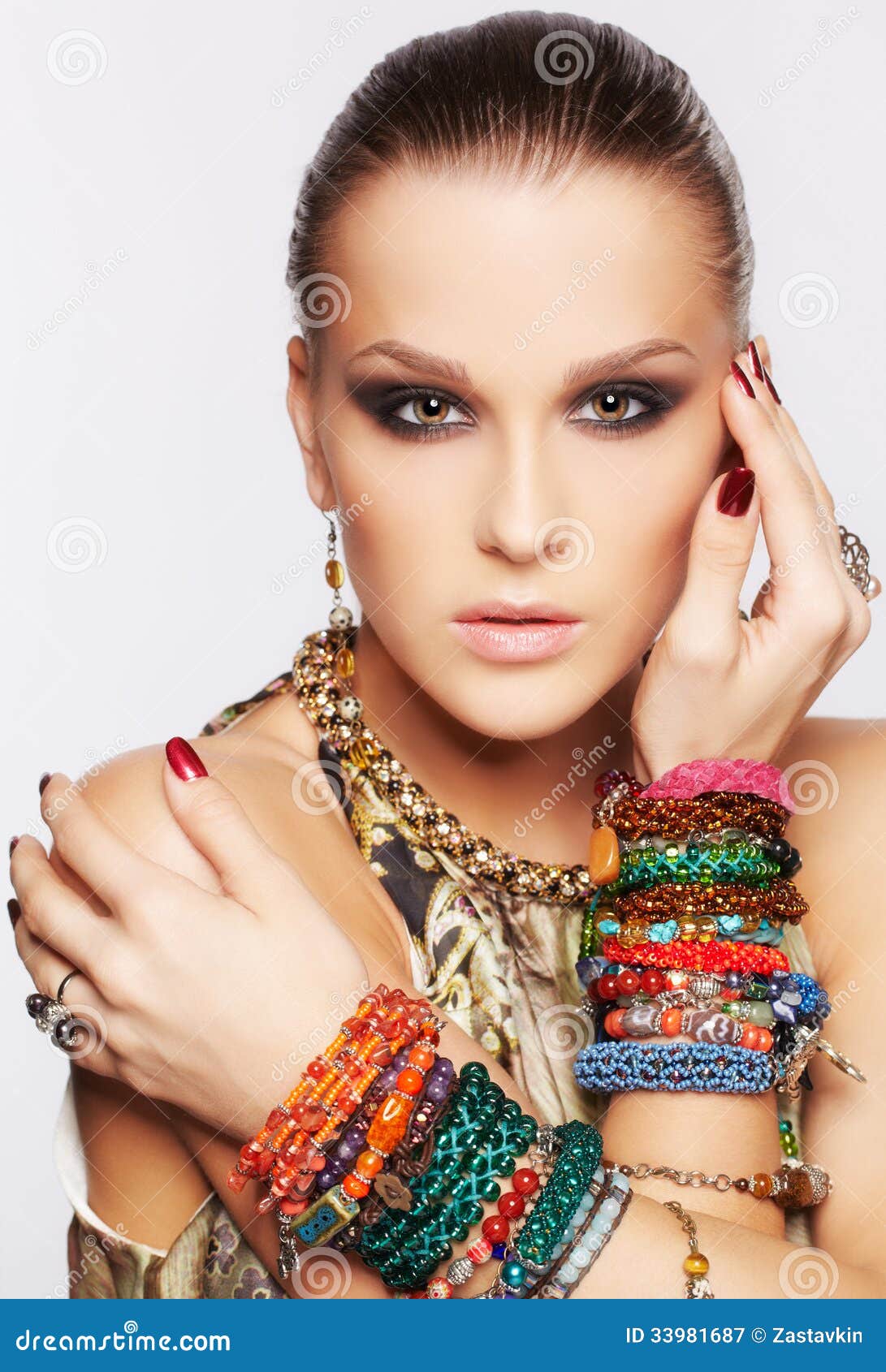 Beautiful woman in jewelry stock image. Image of bracelet - 33981687