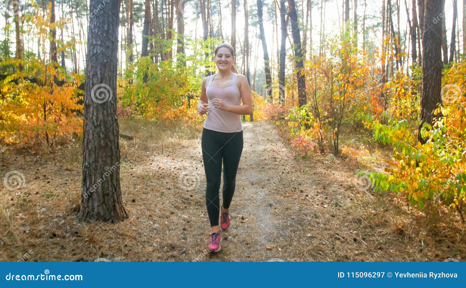 Beautiful Slim Woman Jogging in Park at Bright Sunny Morning Stock ...