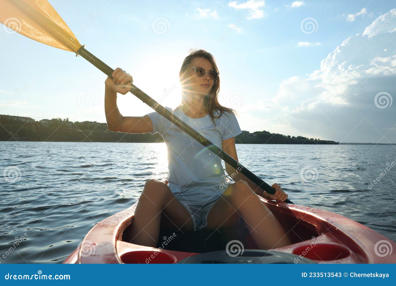 Beautiful Woman Kayaking on River. Summer Activity Stock Image Image