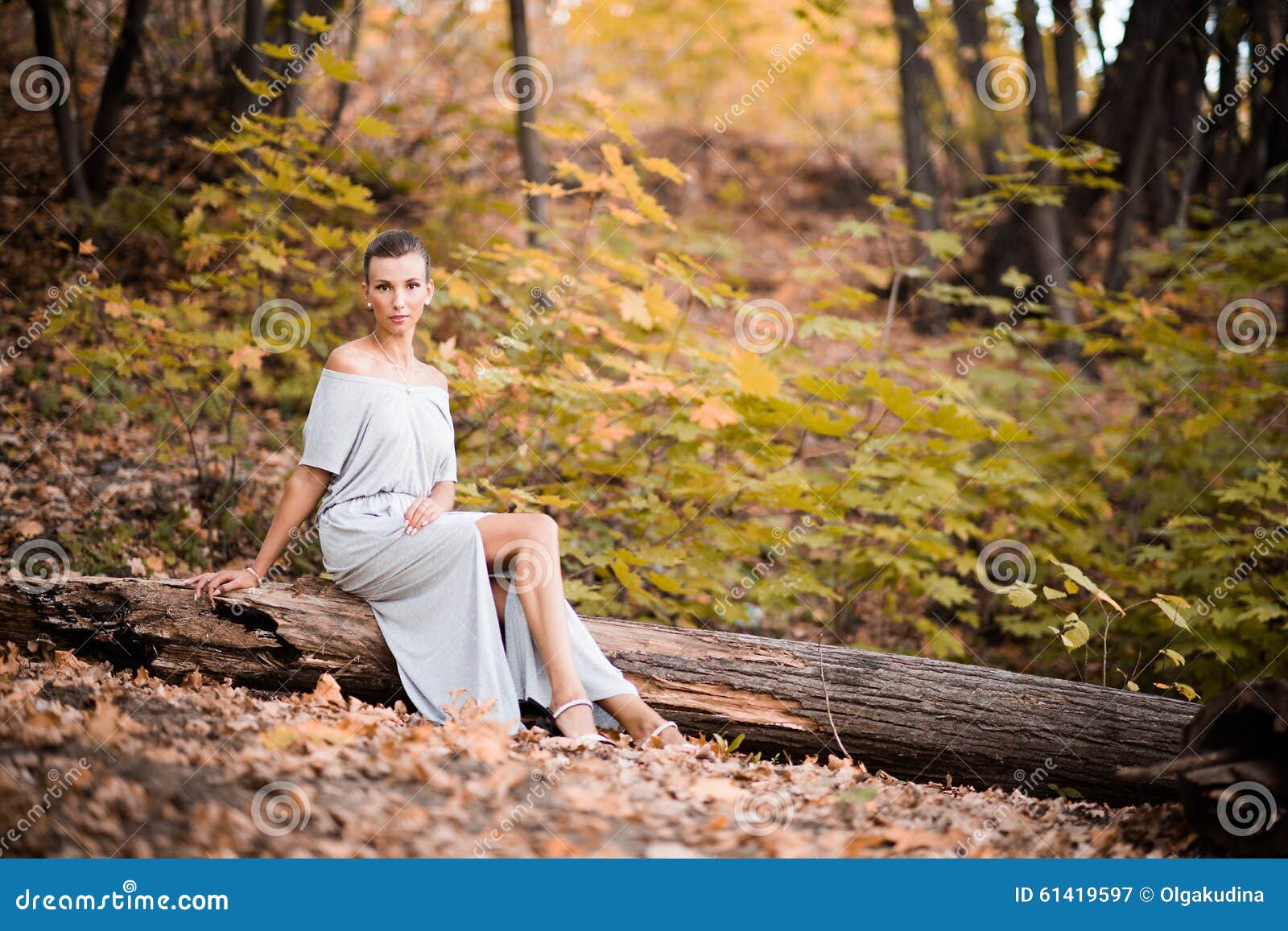 Beautiful woman on a log stock image. Image of portrait - 61419597