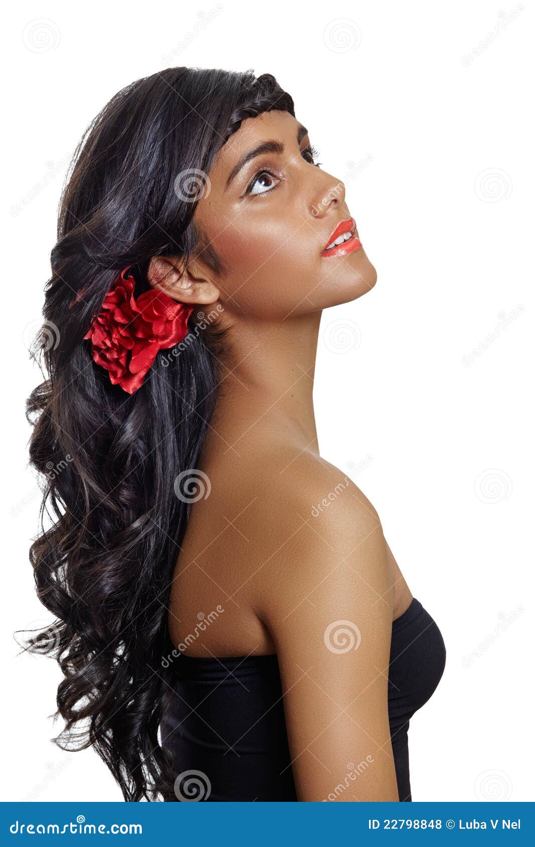 Beautiful Woman With Long Brown Curly Hair Stock Photo - Image of