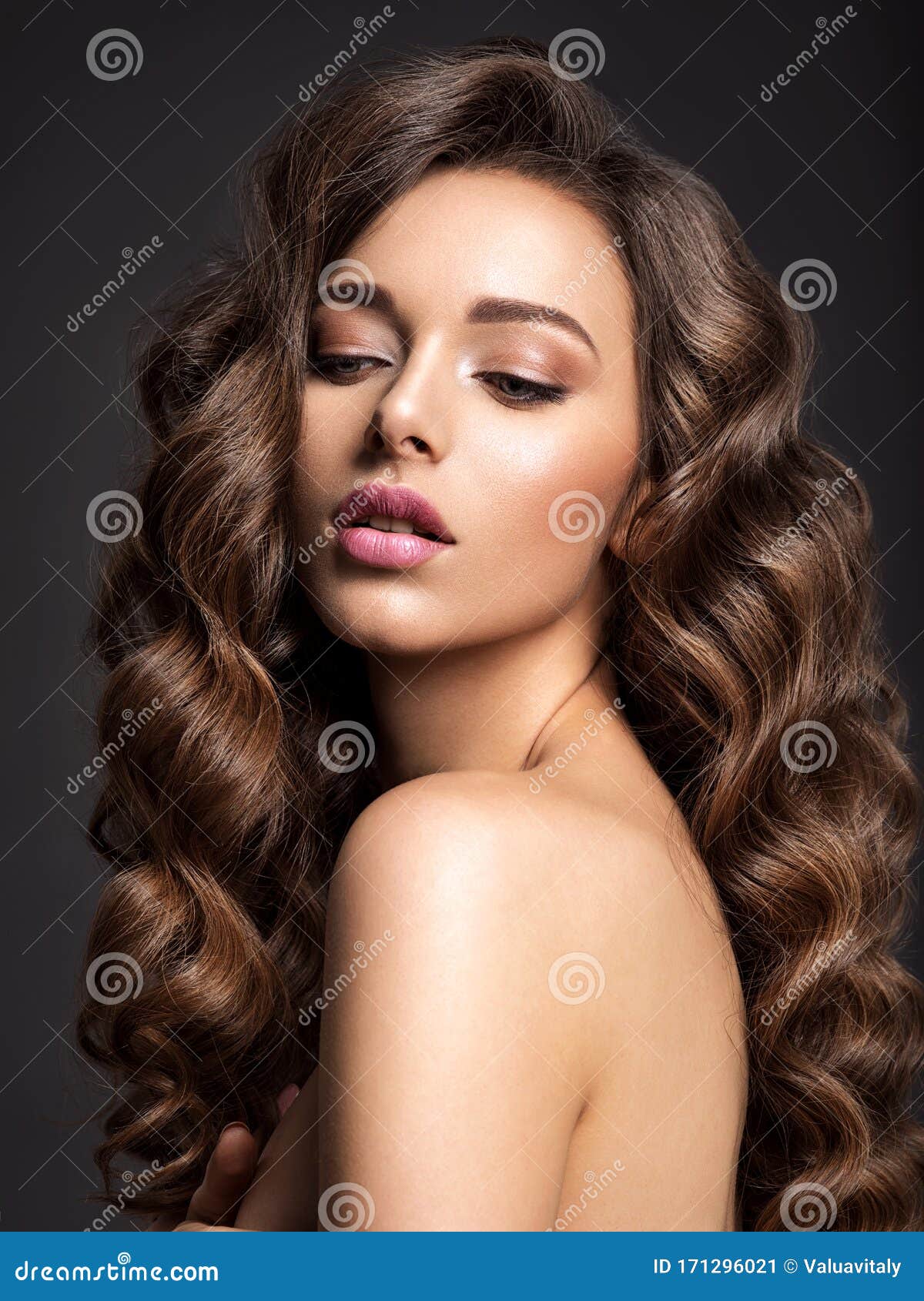 Beautiful Woman With Long Brown Hair Beautiful Face Of An Attractive Model With Natural Makeup 