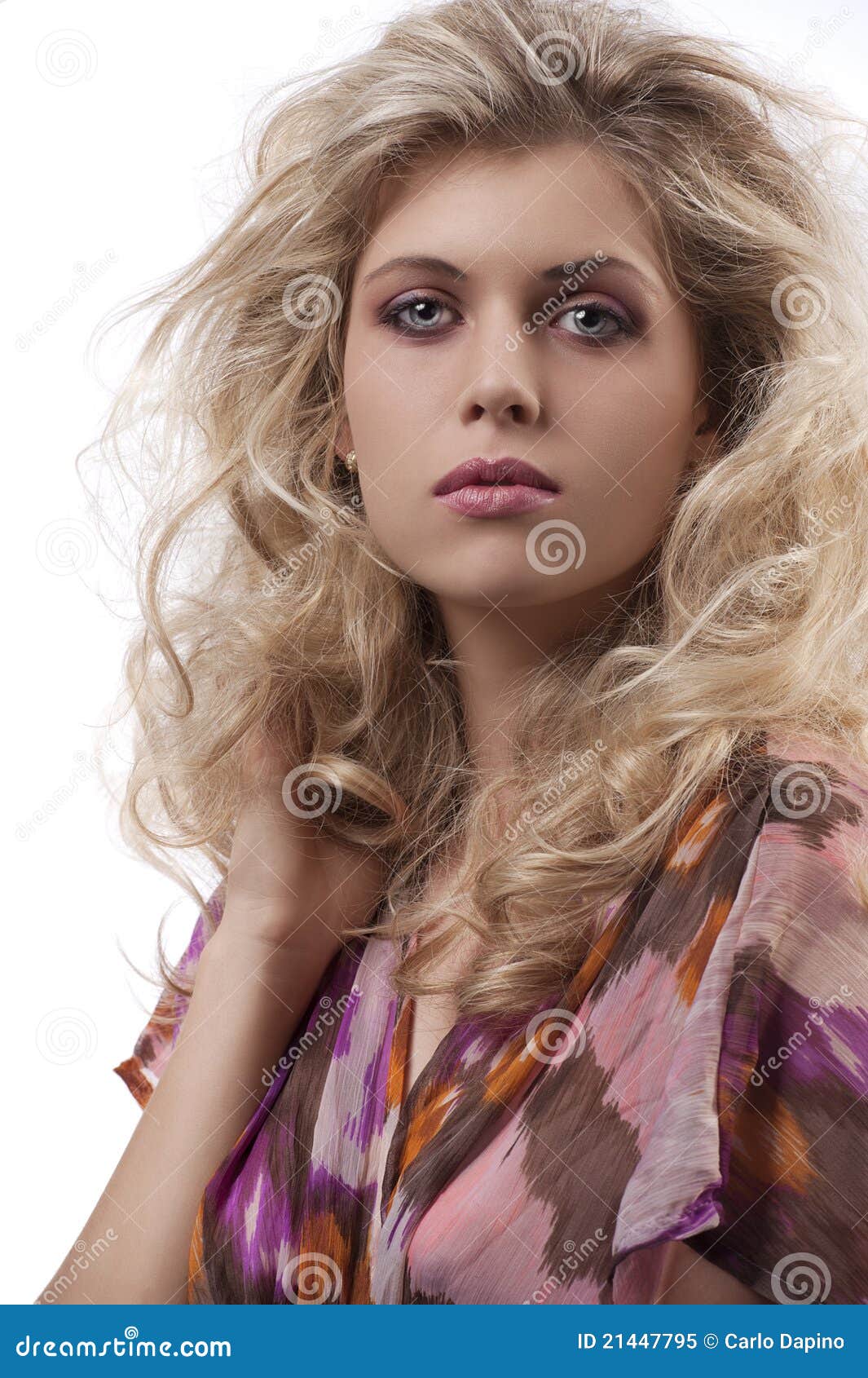 Beautiful Woman with Long Curly Blond Hair Looking Stock Image - Image ...