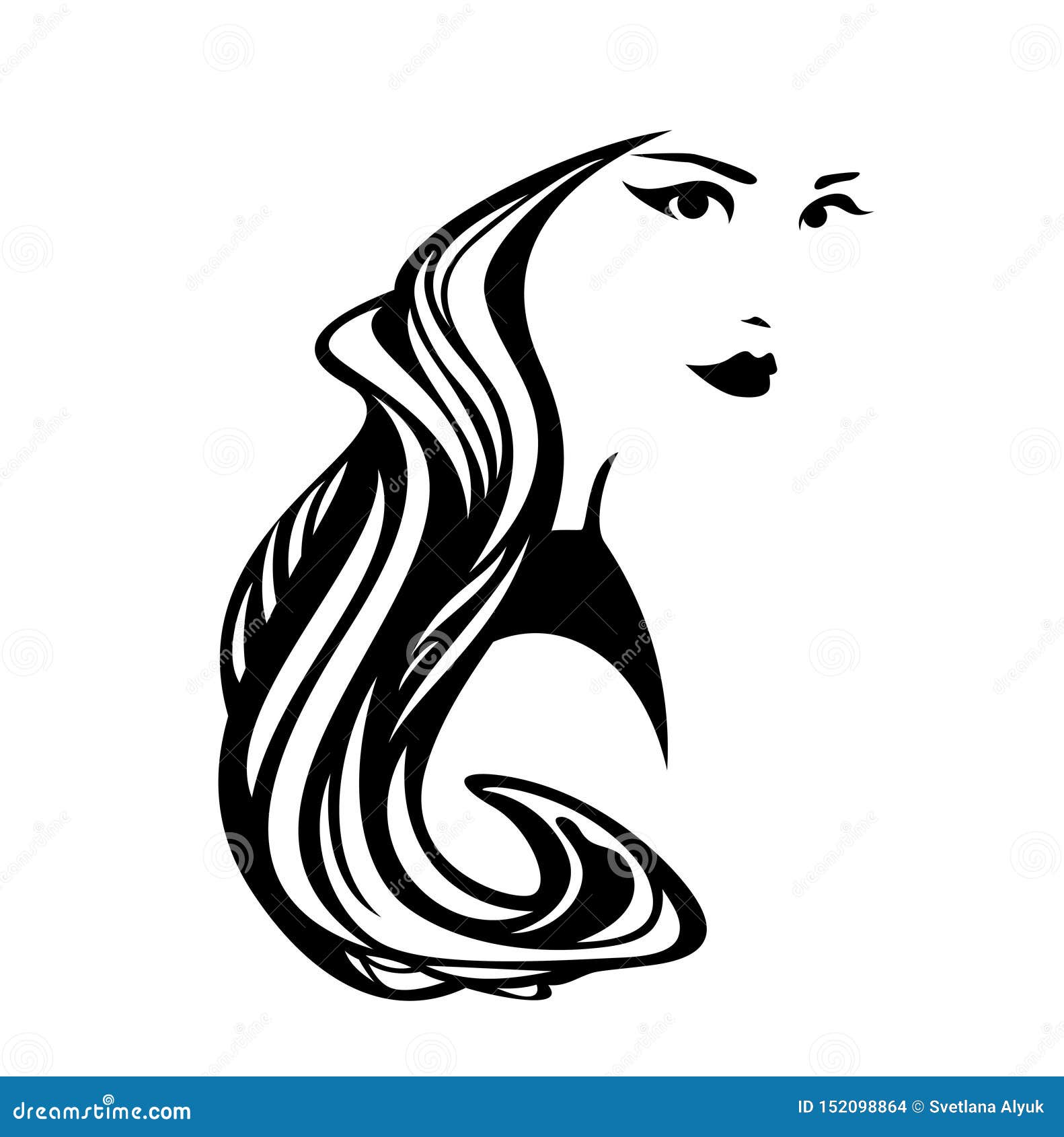 Beautiful Woman with Long Hair Black Vector Design Stock Vector ...
