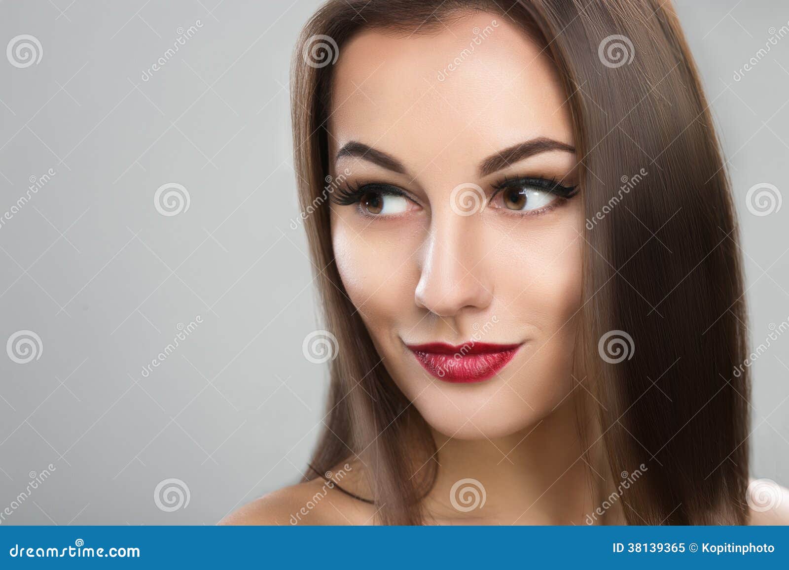 Beautiful Woman with Long Straight Brown Hair Stock Image - Image of ...