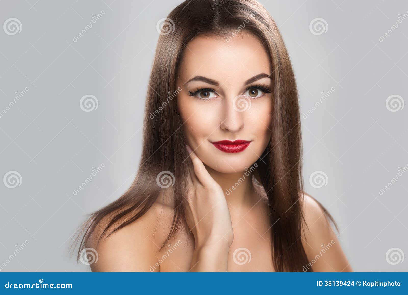 Beautiful Woman with Long Straight Brown Hair Stock Photo - Image of ...