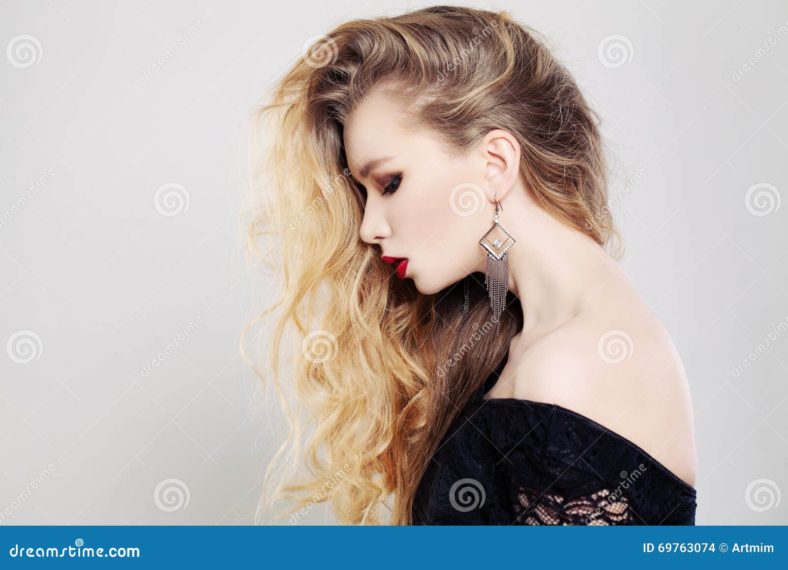 Beautiful Woman with Long Wavy Blonde Hair Stock Photo - Image of ...