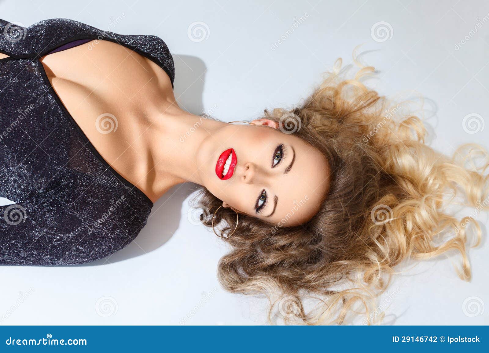 Beautiful Woman Lying Down On Floor Stock Photo Image Of