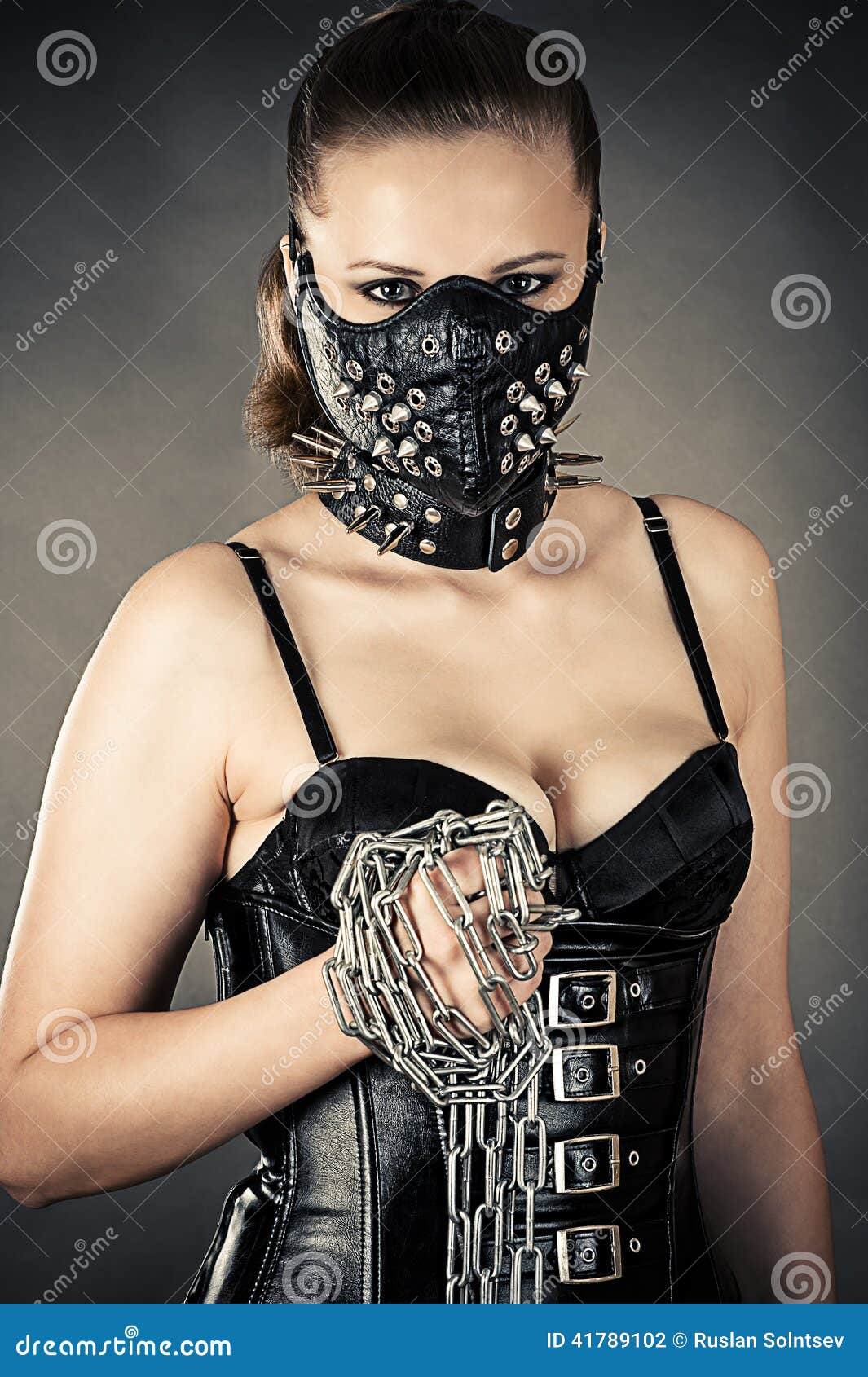 Beautiful Woman in a Mask with a Chain Stock Photo Image of caucasian