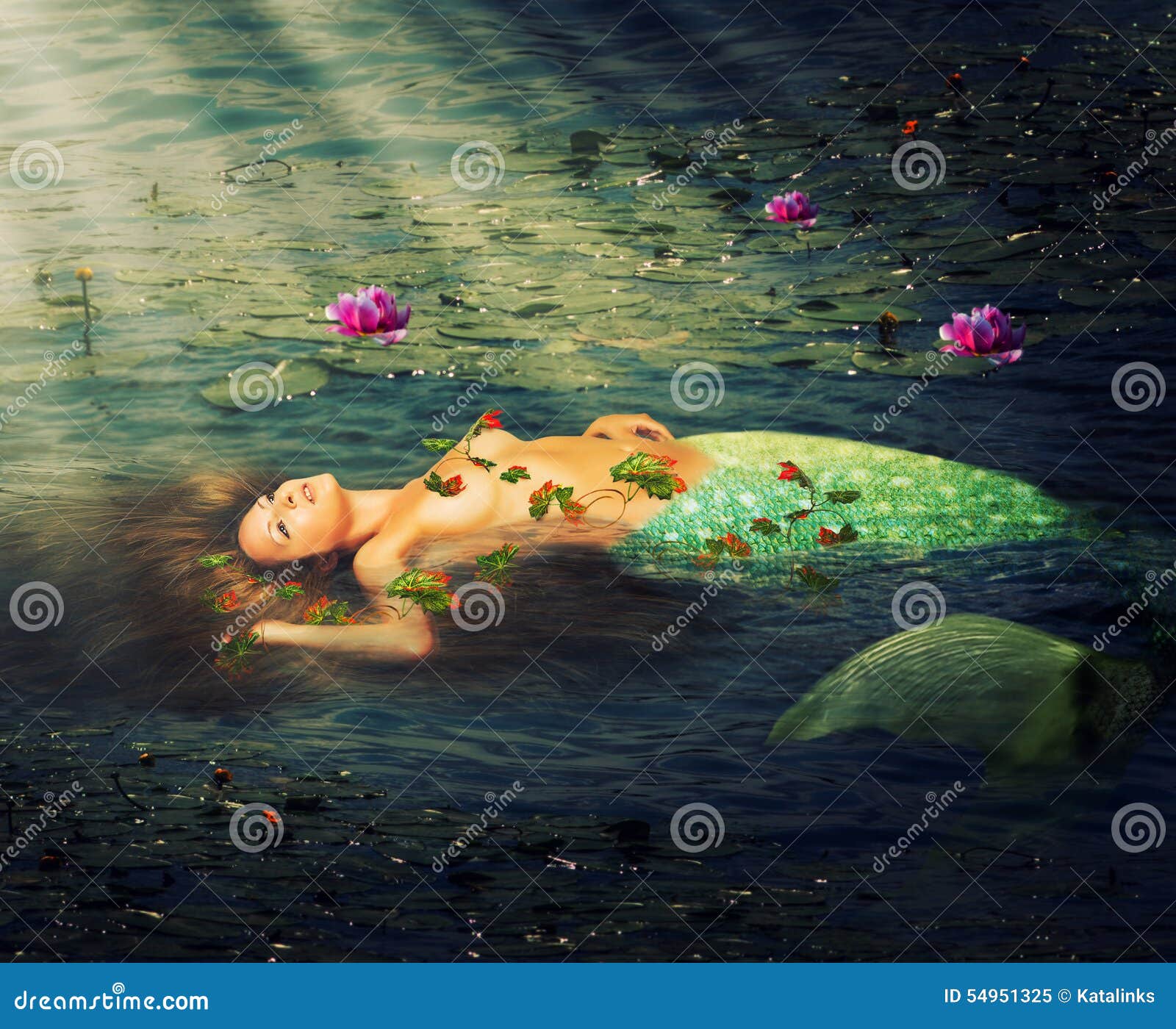 Beautiful Woman Mermaid Stock Illustration - Image: 54951325