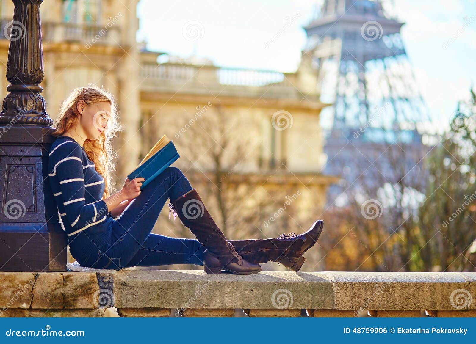 Beautiful Woman in Paris, Reading a Book Stock Photo Image of sitting
