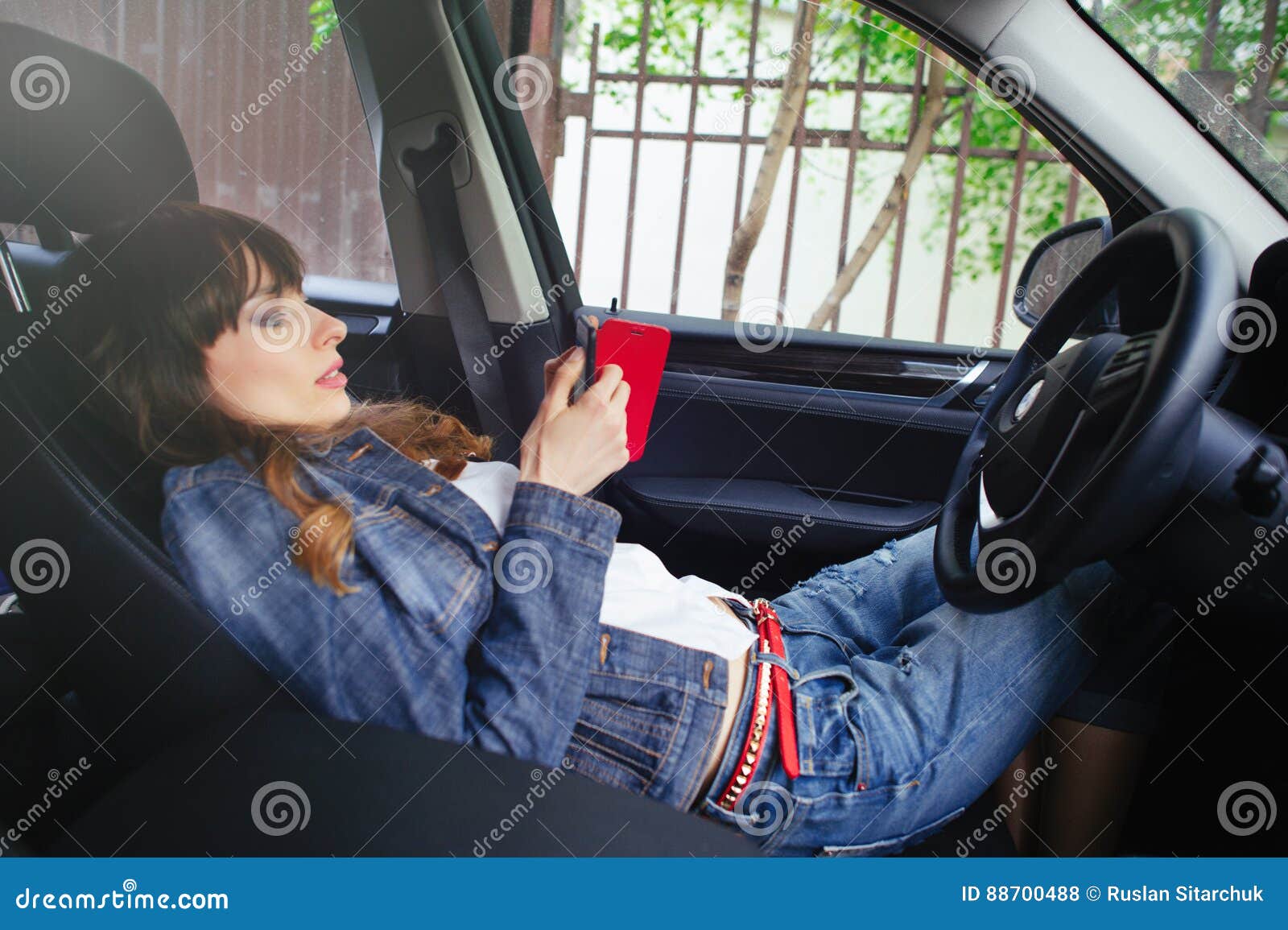 Beautiful Woman on the Phone in the Car Stock Photo - Image of ...