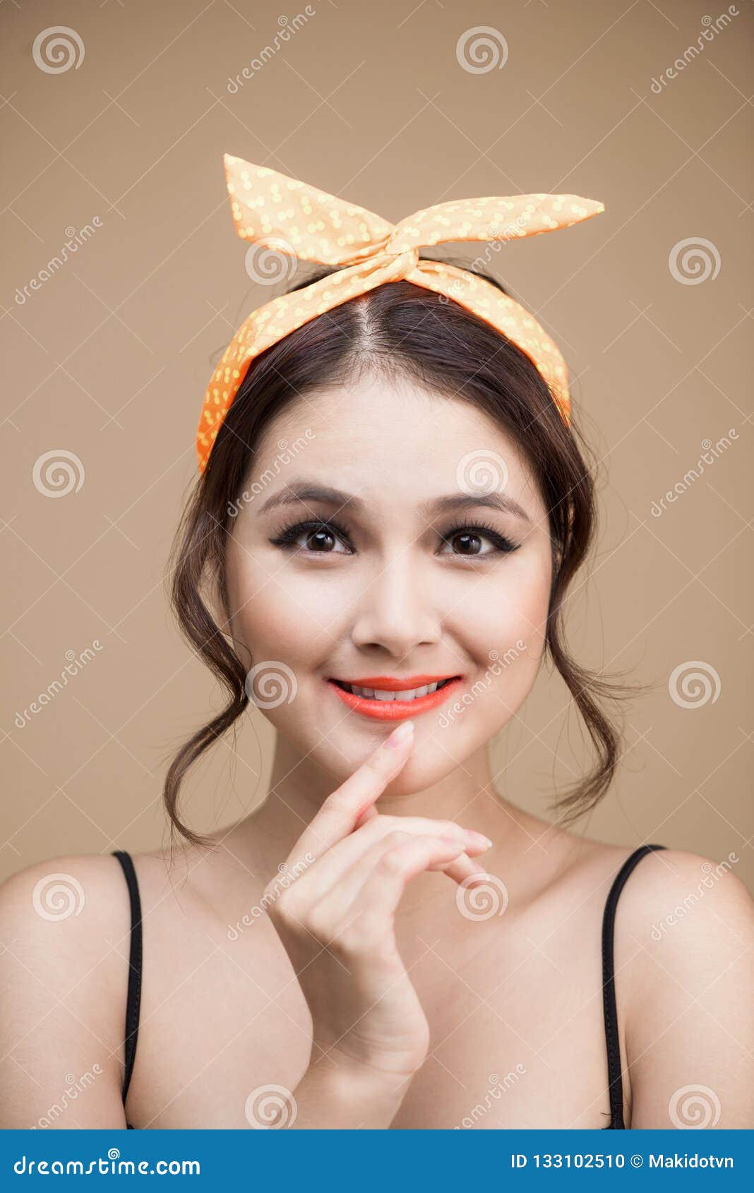 Beautiful Woman Pinup Style Portrait Asian Woman Stock