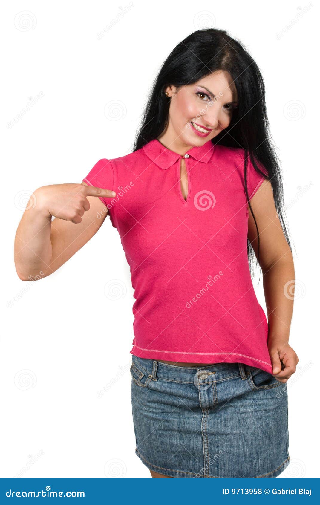 Woman With Large Breasts Posing In Pink Shirt Stock Photo, Picture and  Royalty Free Image. Image 97370863.