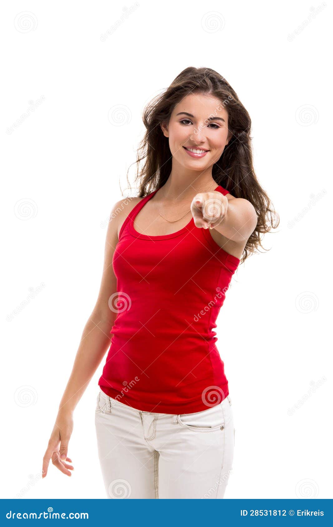 Beautiful Woman Pointing To Somewhere Stock Photo Image Of Emotion
