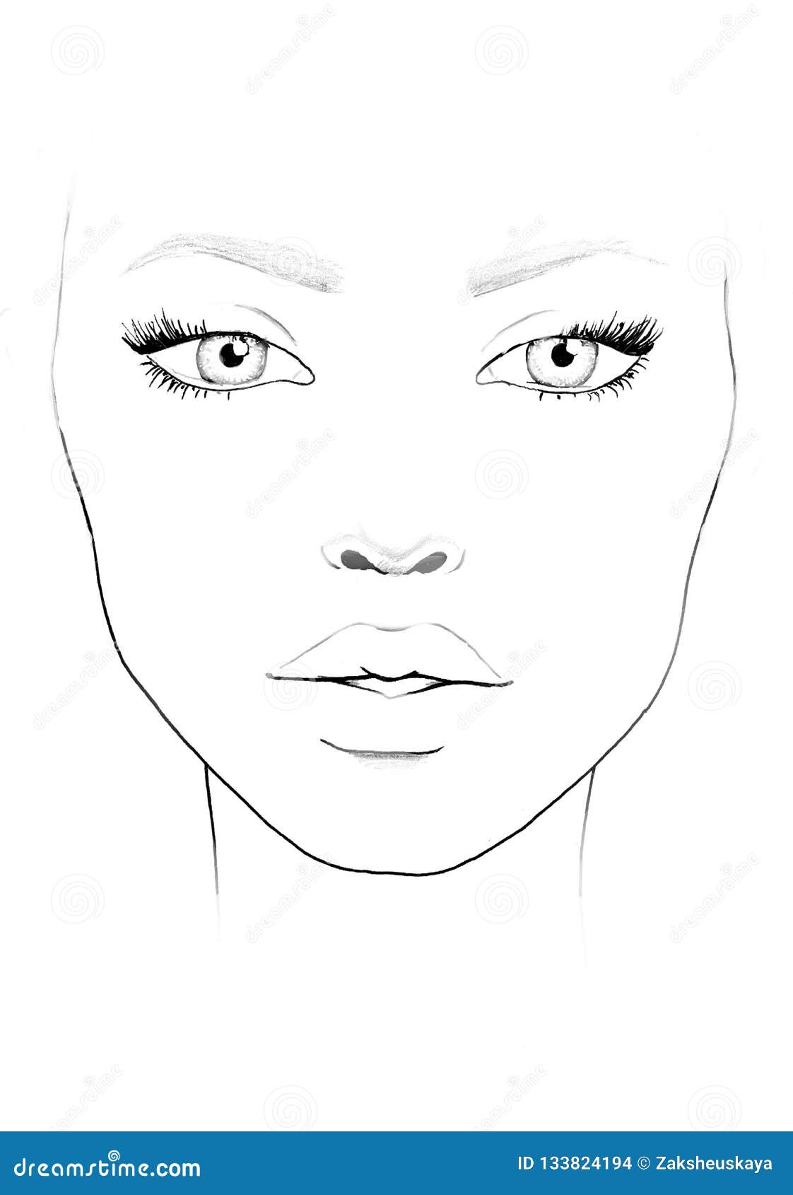 face chart makeup artist blank. beautiful woman portrait. face chart. makeup artist blank. template.