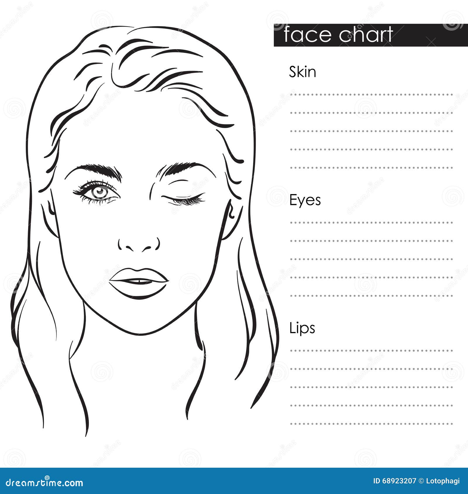 Vær forsigtig Wreck civile Beautiful Woman Portrait. Face Chart Makeup Artist Blank Template. Vector  Illustration. Stock Vector - Illustration of brows, beautiful: 68923207