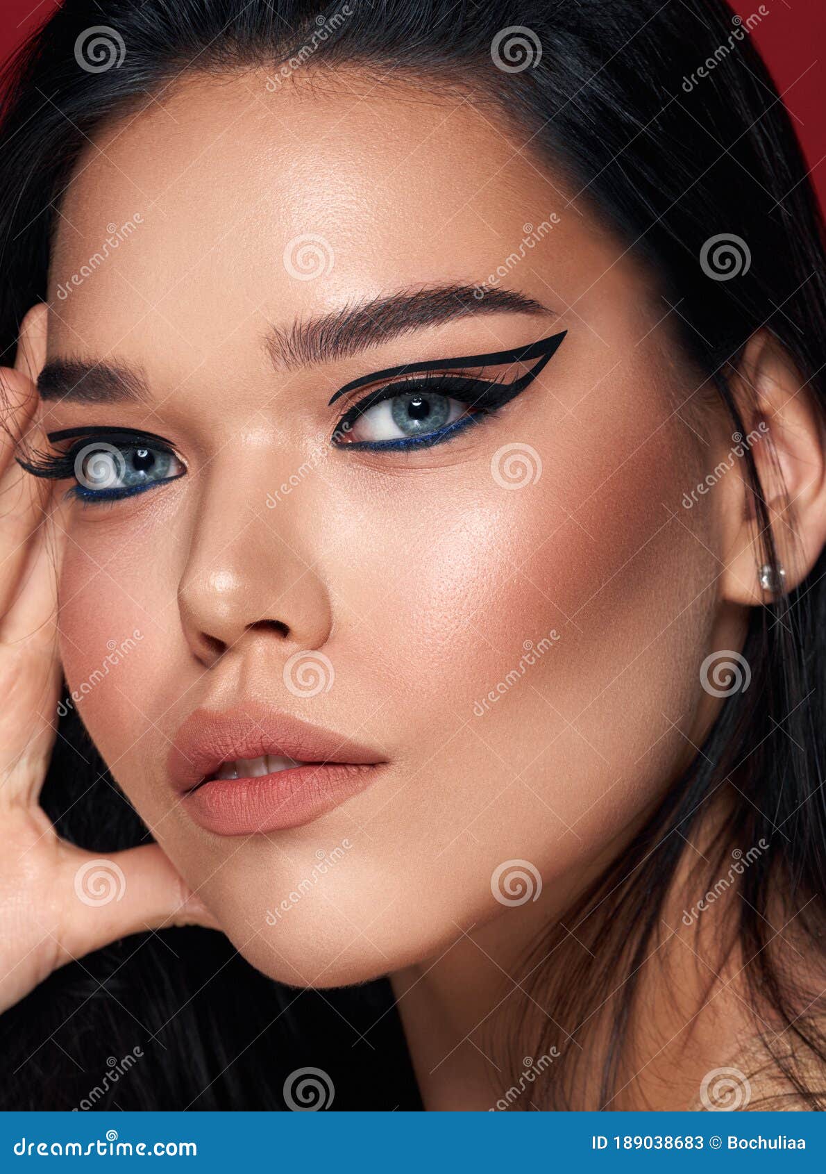 Beautiful Woman Portrait with Fresh daily Make-up Black Hair and Healthy  Skin. Perfect Eyeliner Arrows. Eyebrows Care. Closeup of Stock Image -  Image of eyes, girl: 189038683