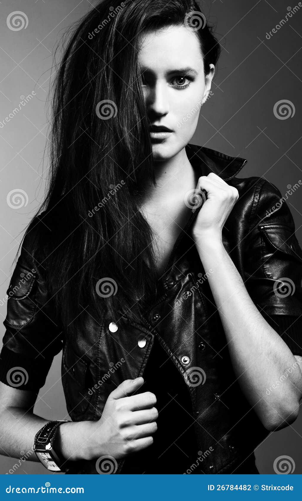 Beautiful Woman Portrait  In Rock  Style  Stock Photo Image 