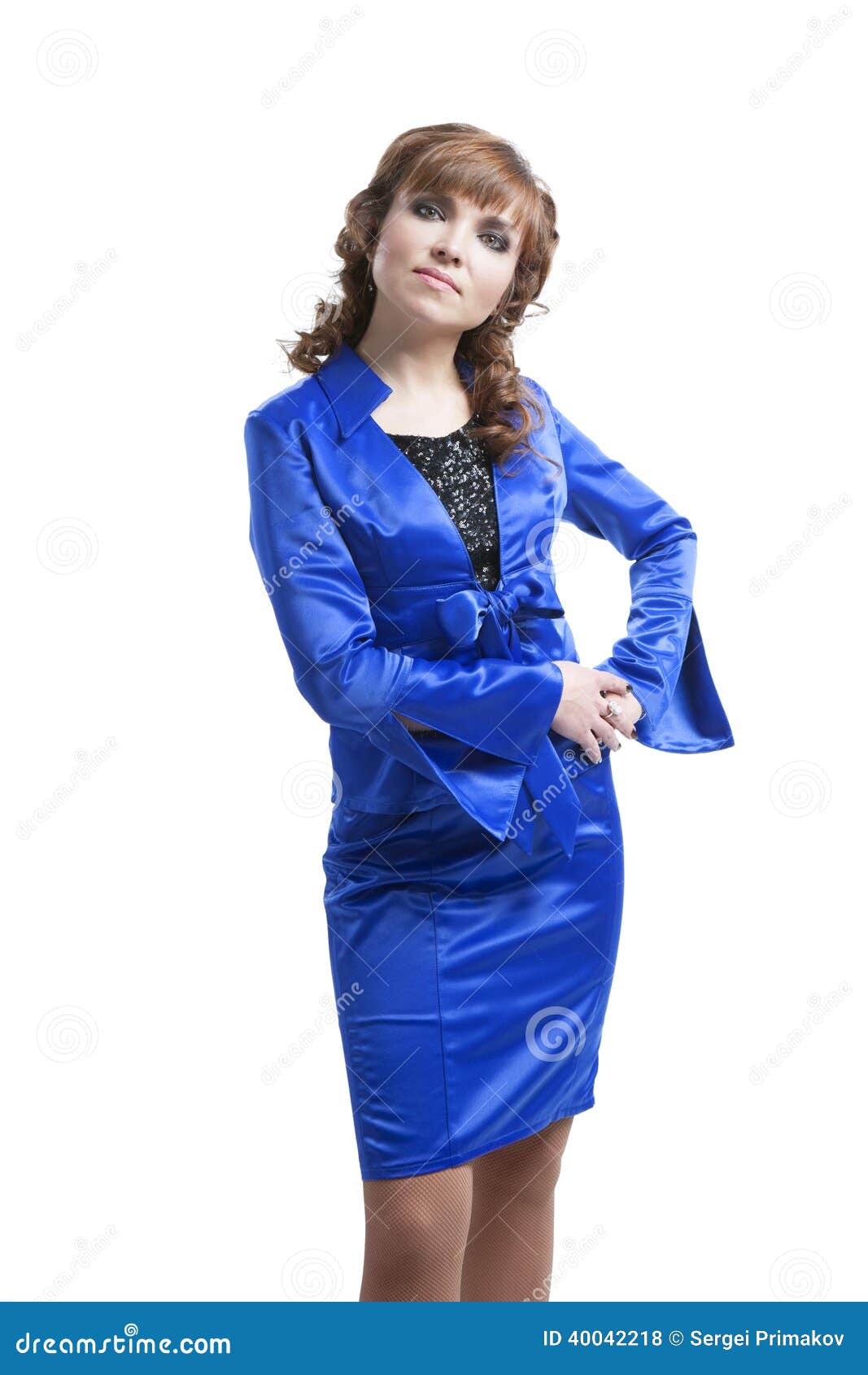 Beautiful Woman Posing in a Blue Suit Stock Photo - Image of looking ...