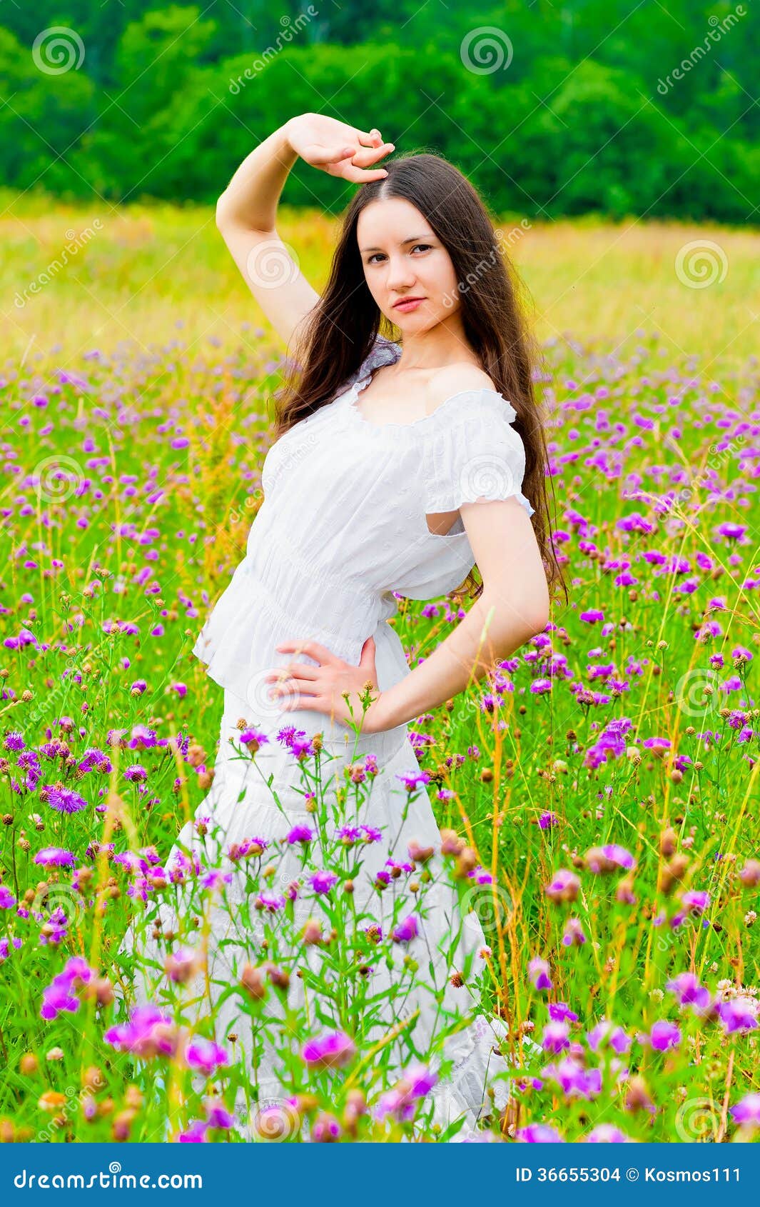 Beautiful Woman Posing in a Field with Flowers Stock Photo - Image of ...