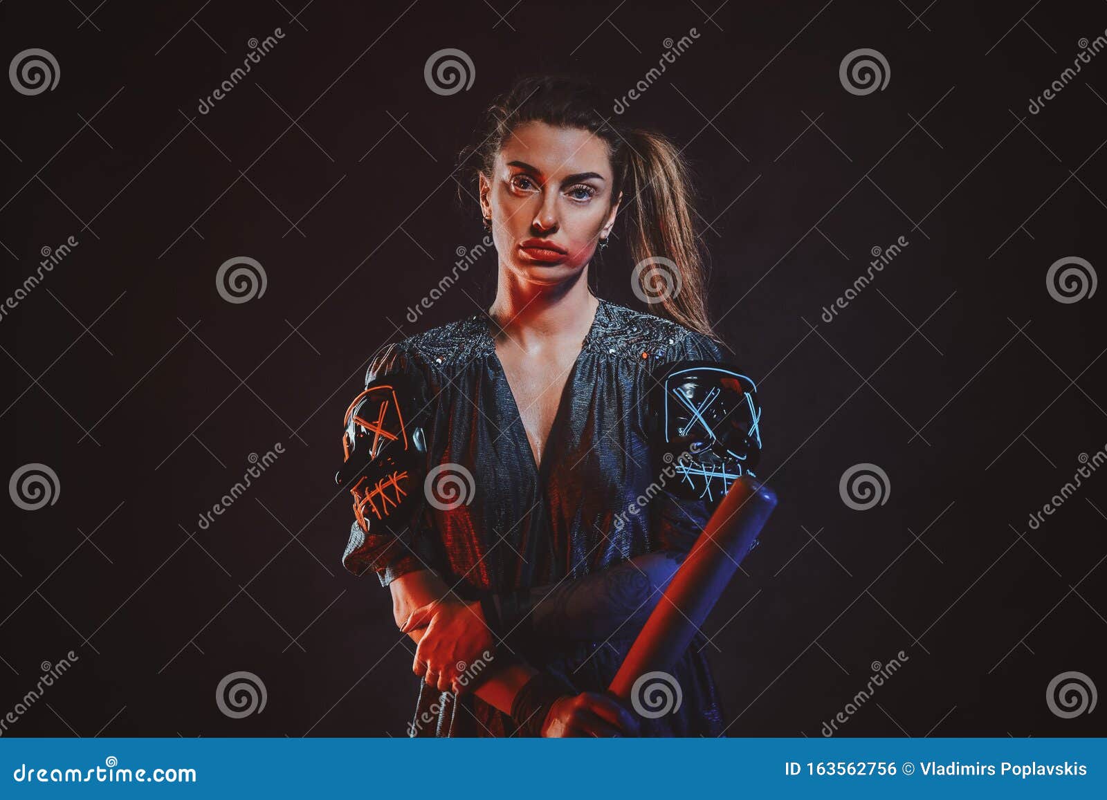 Portrait of Attractive Woman with Baseball Bat Stock Photo - Image of ...