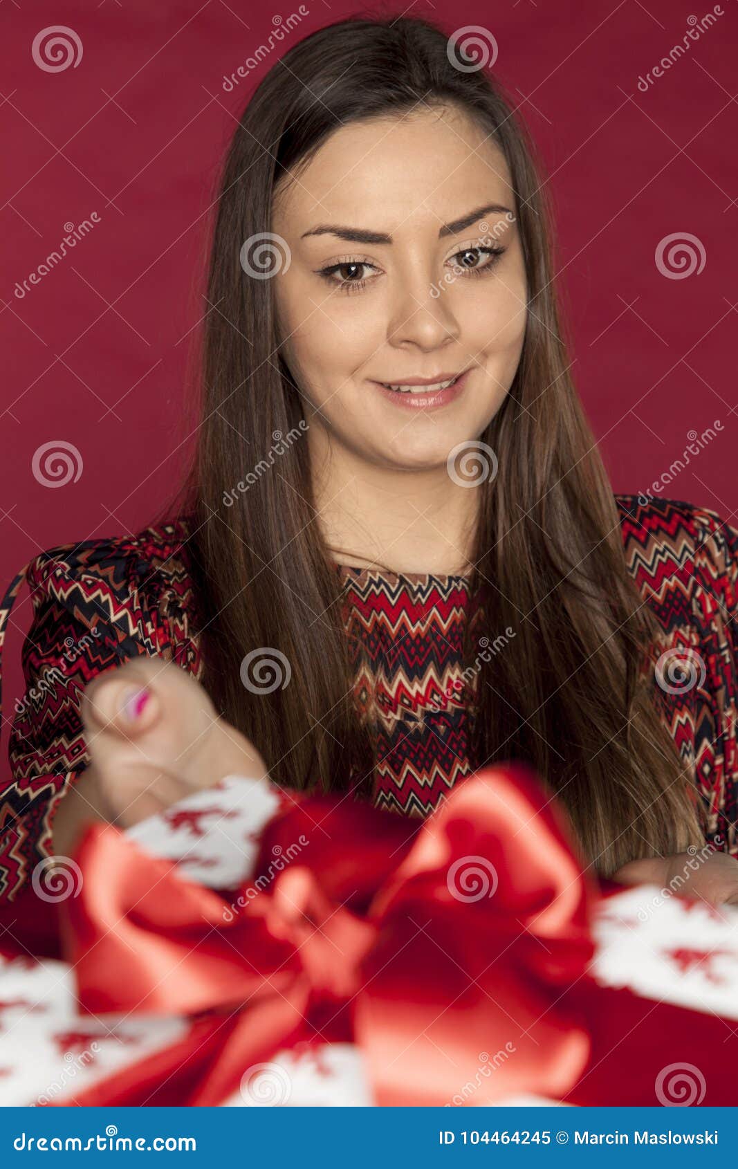 Beautiful Woman Pulls Out a Hand for a Christmas Gift Stock Image ...