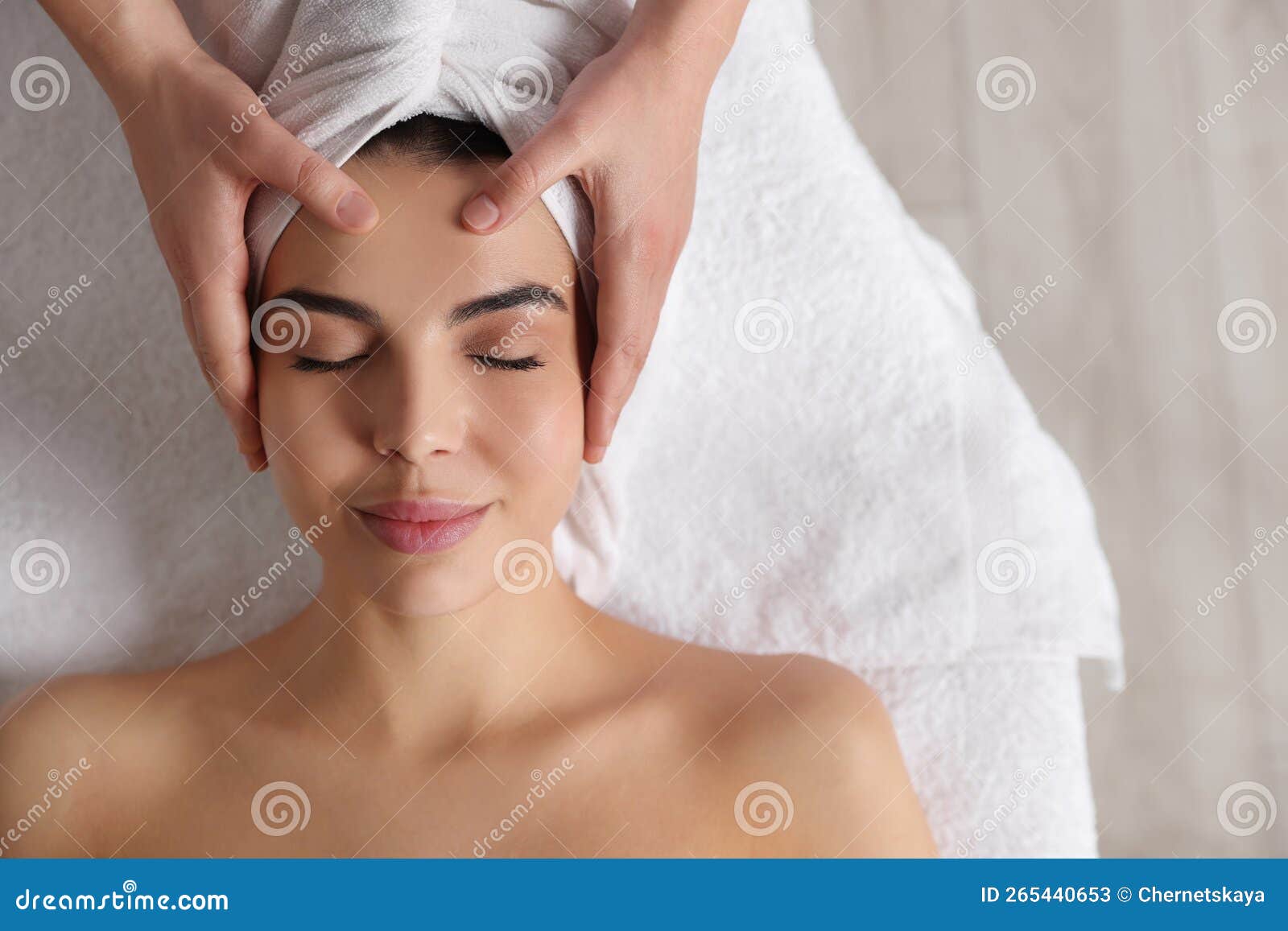 Beautiful Woman Receiving Facial Massage In Beauty Salon Closeup Top View Stock Image Image